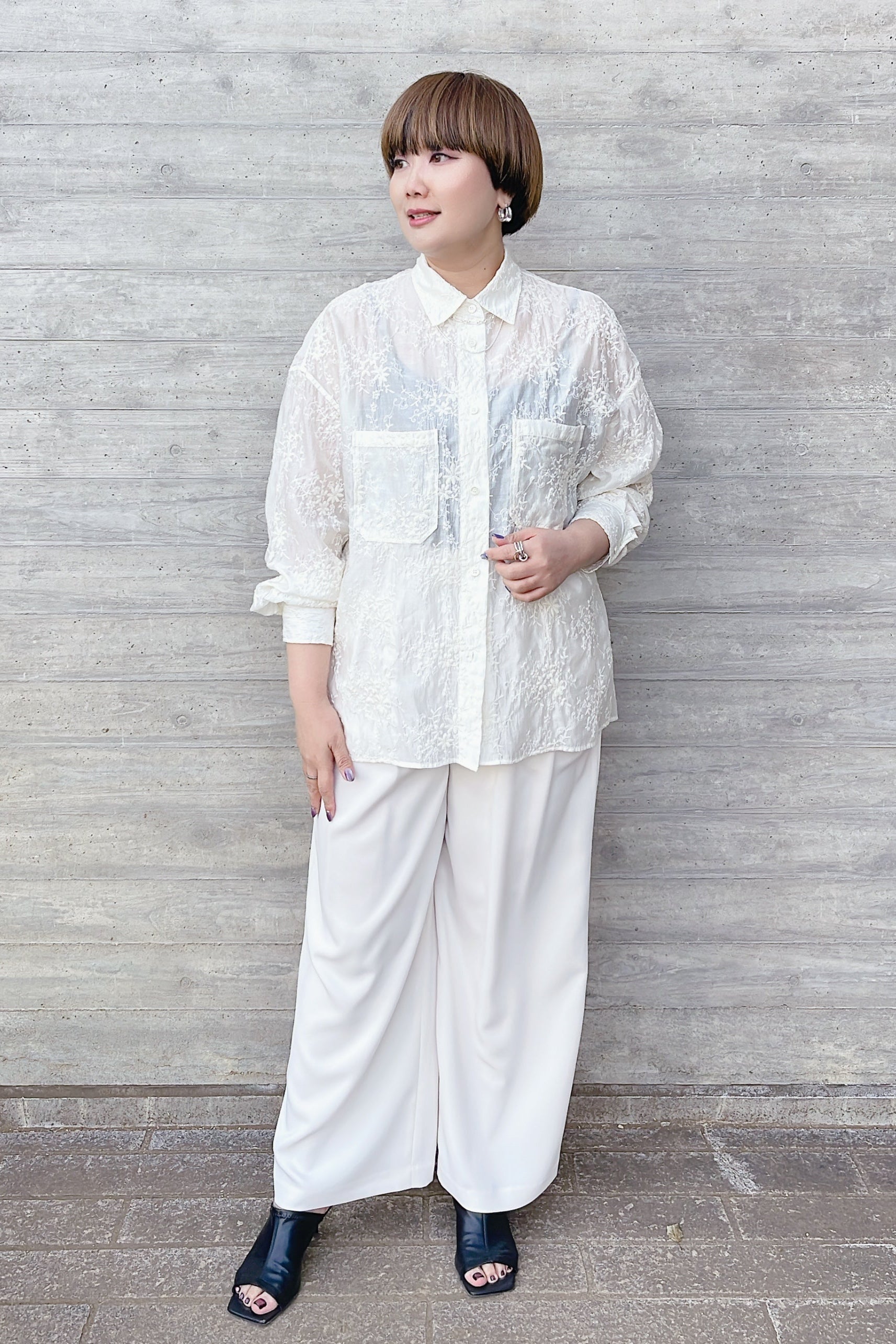 【cafune】シアー刺繡シャツ/515905