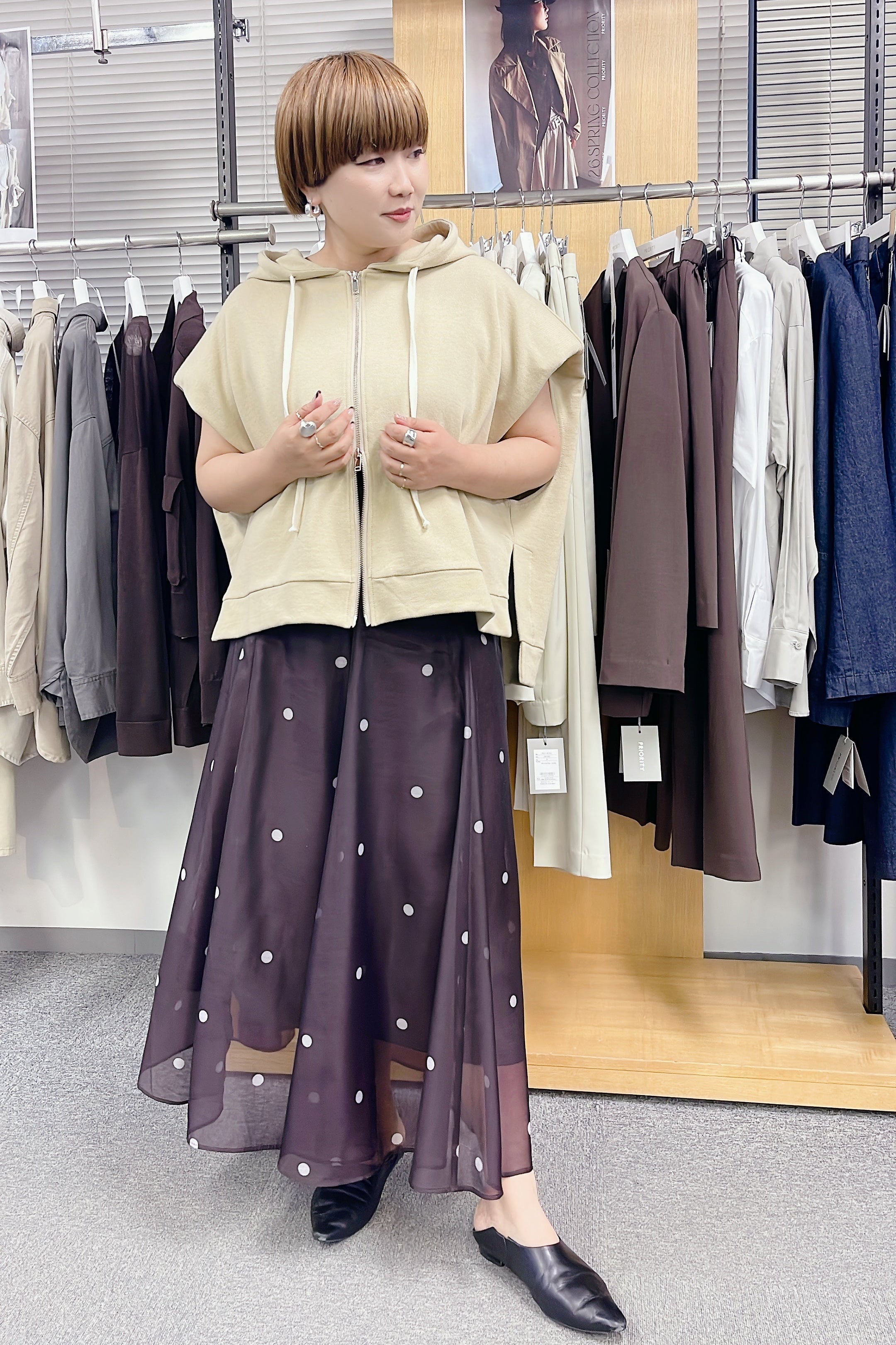 【PRIORITY】肩パフフーディーベスト/P61093SP