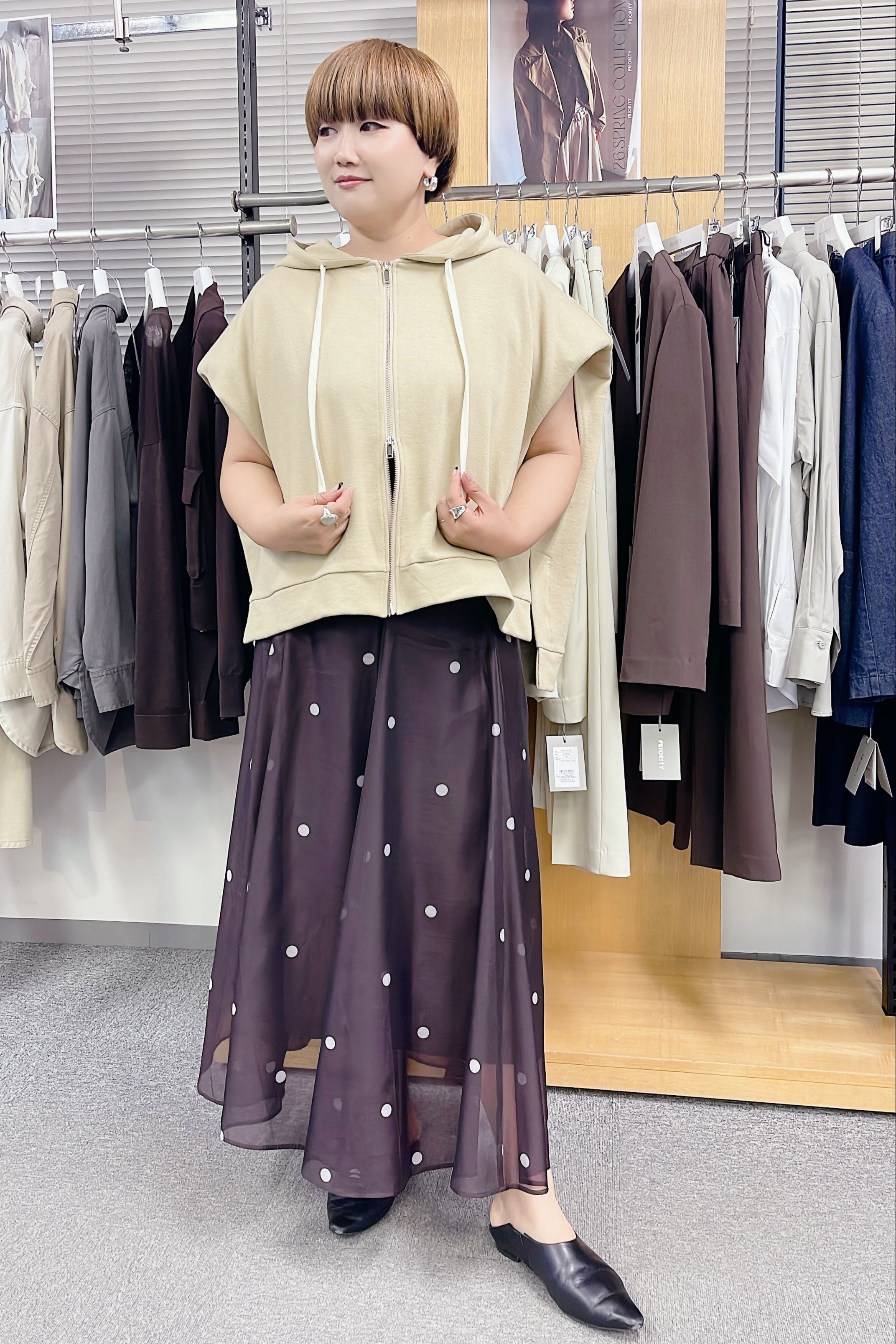 【PRIORITY】肩パフフーディーベスト/P61093SP