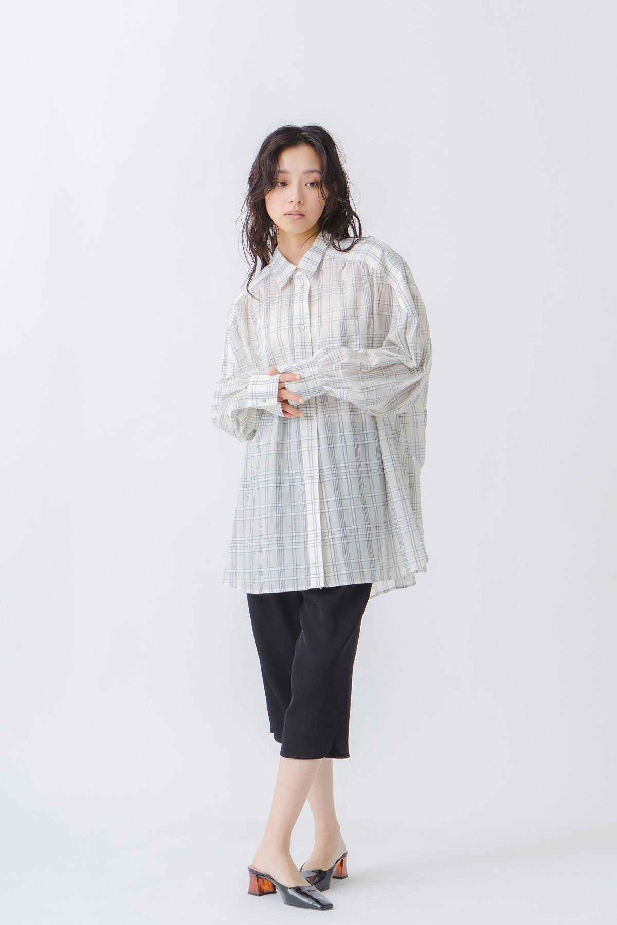【WHYTO.】シアーチェックボリュームブラウス/WHT27HBL4120