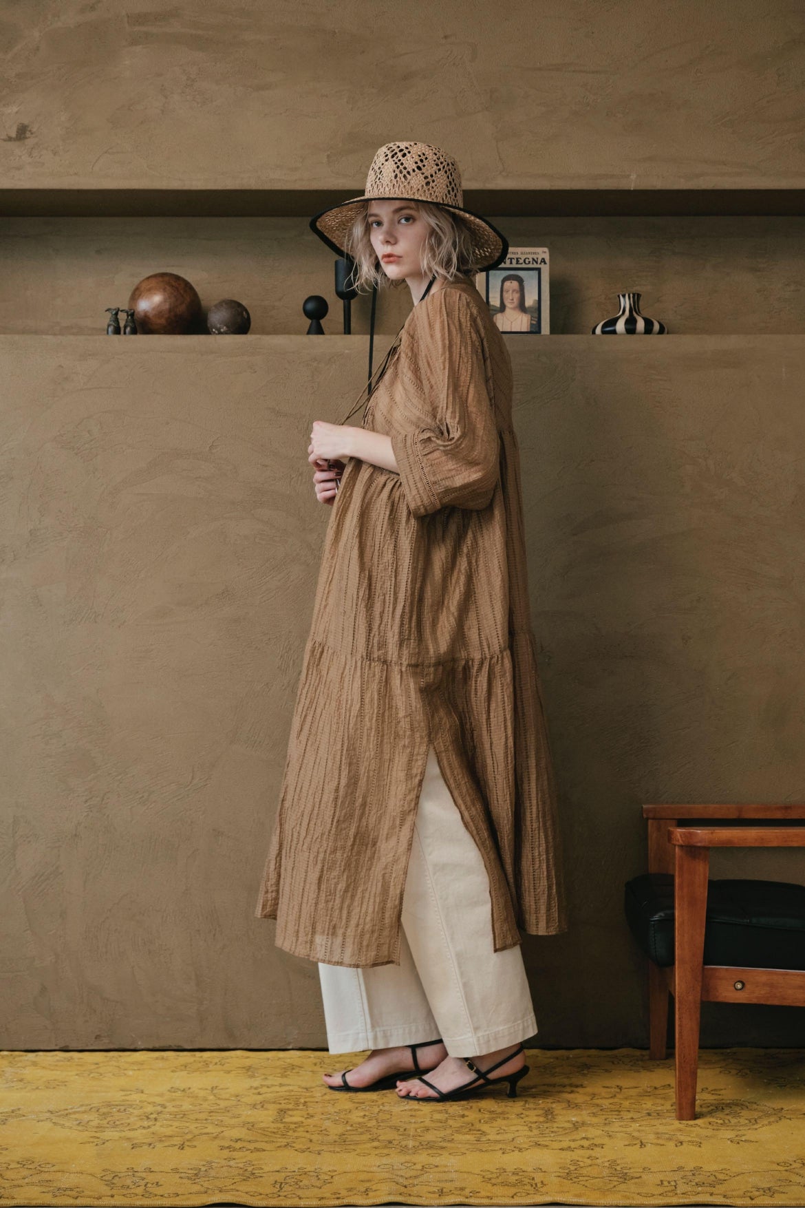 【LE MÉLANGE】テンセルリネンレースストライプワンピース/8623603