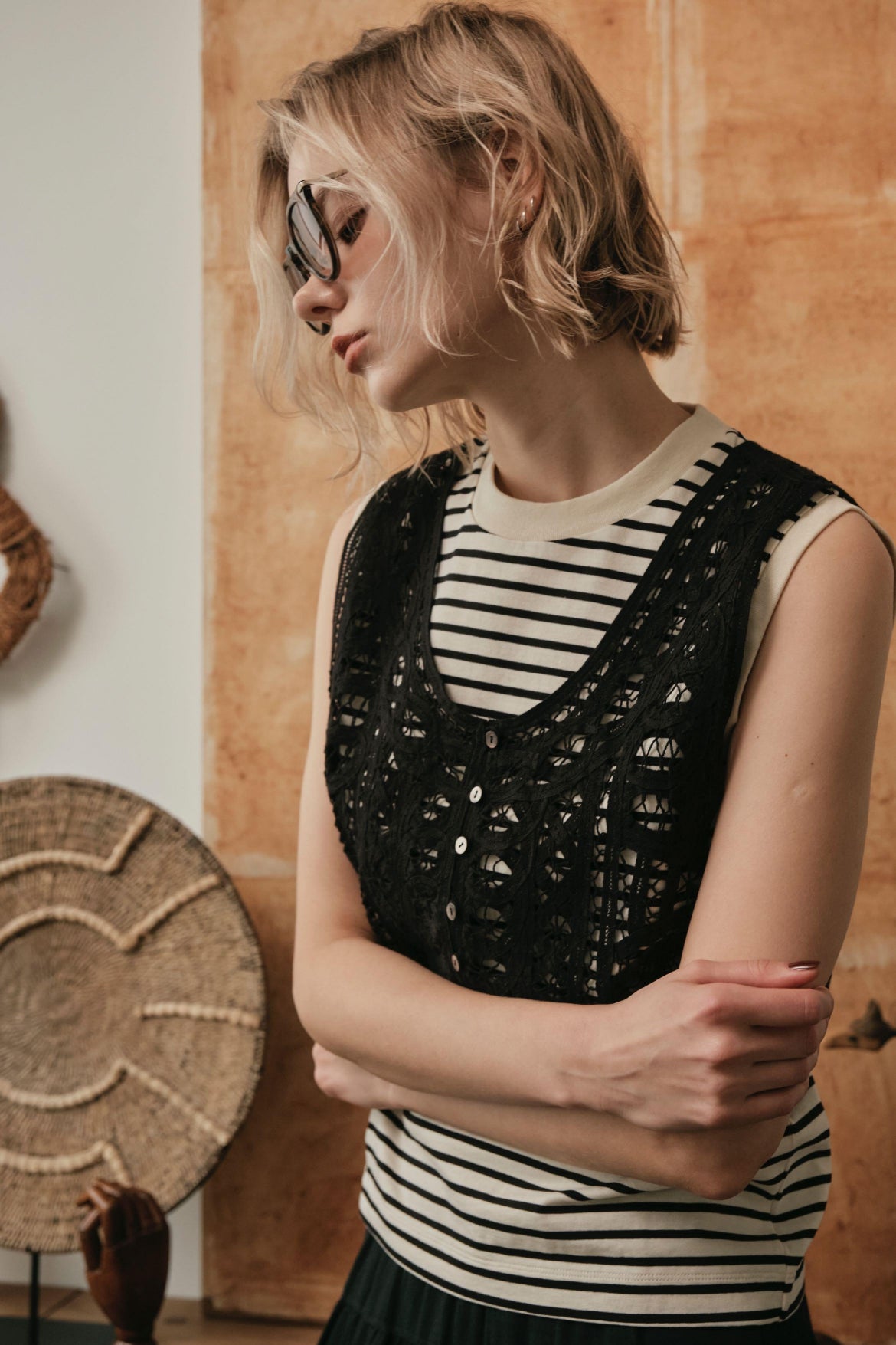 【LE MÉLANGE】バテンレースショートベスト/8623208