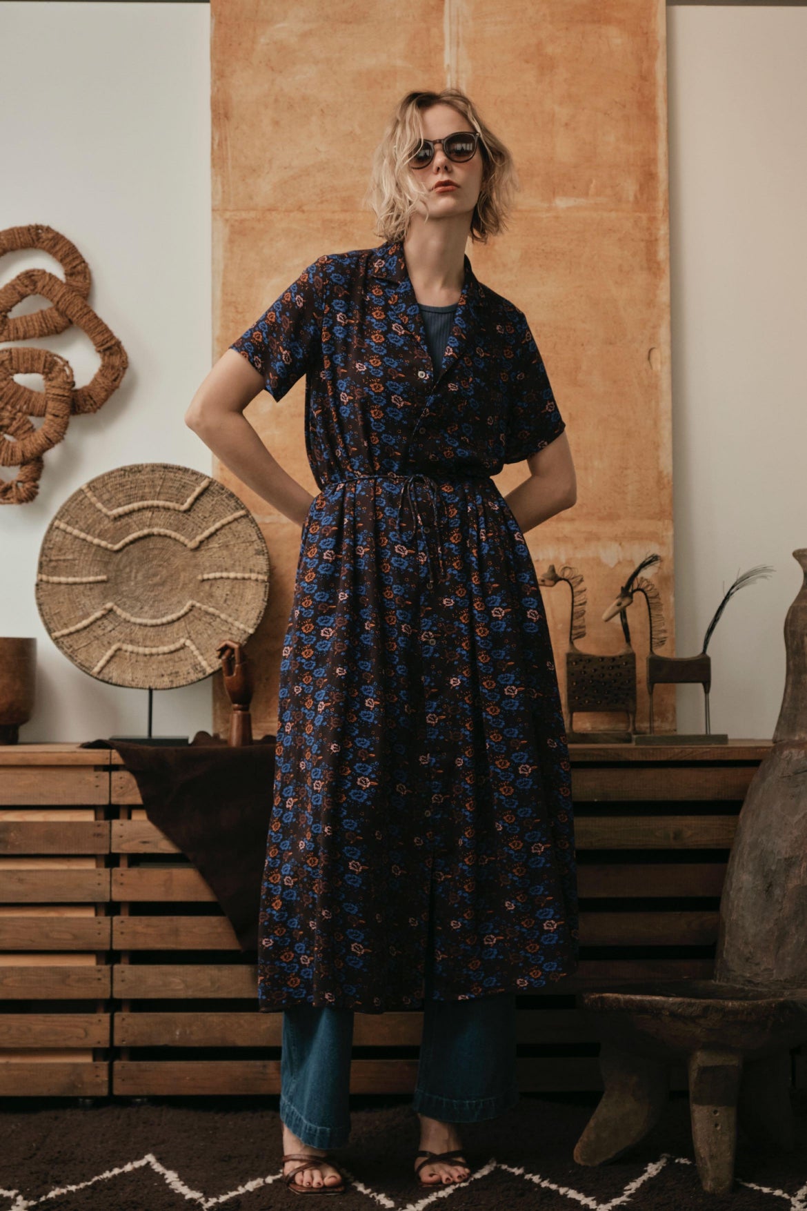 【LE MÉLANGE】花柄前開きワンピース/8623602