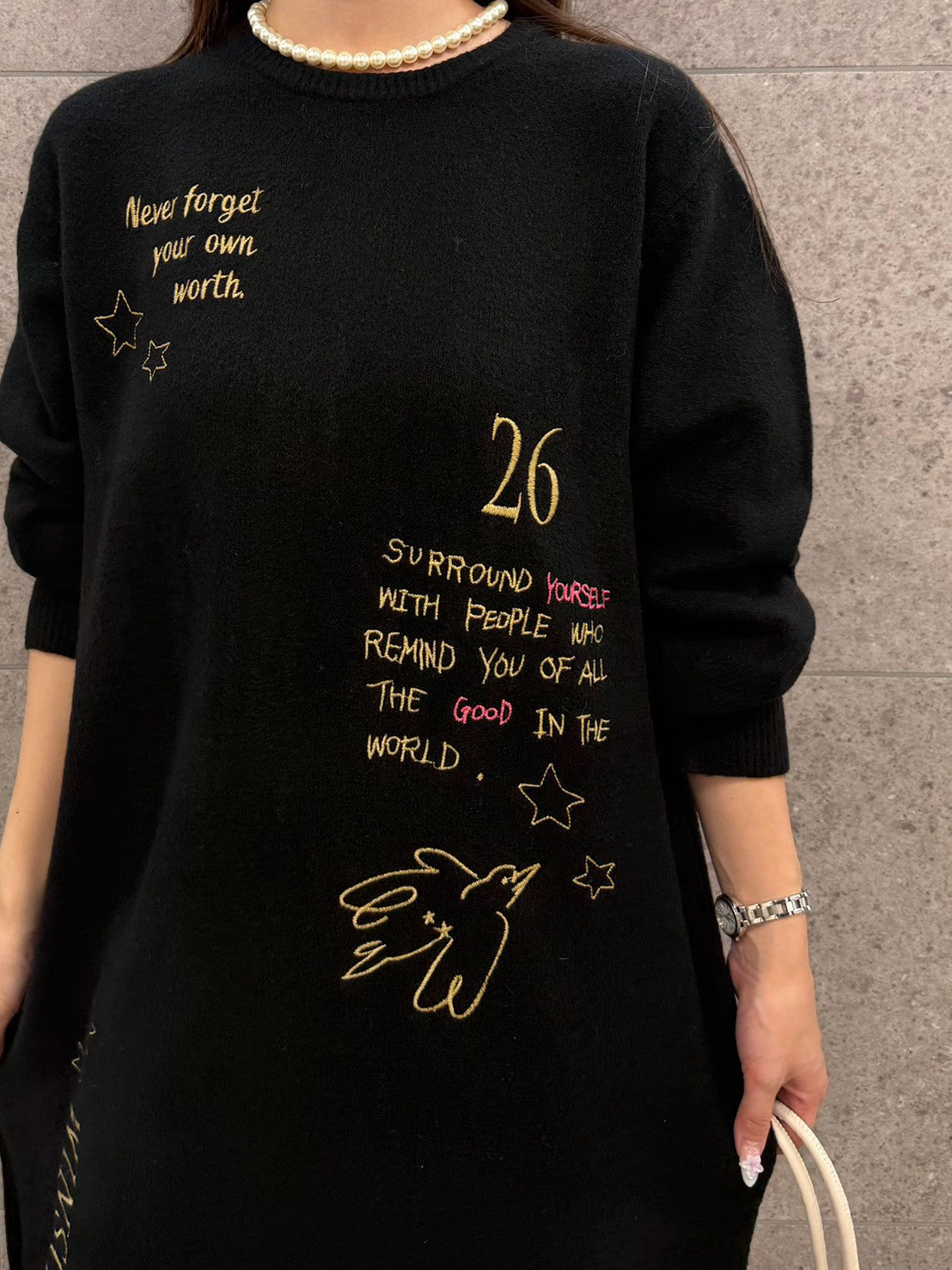 【ROSIEE】レタリング刺繡ニットワンピース/R891203