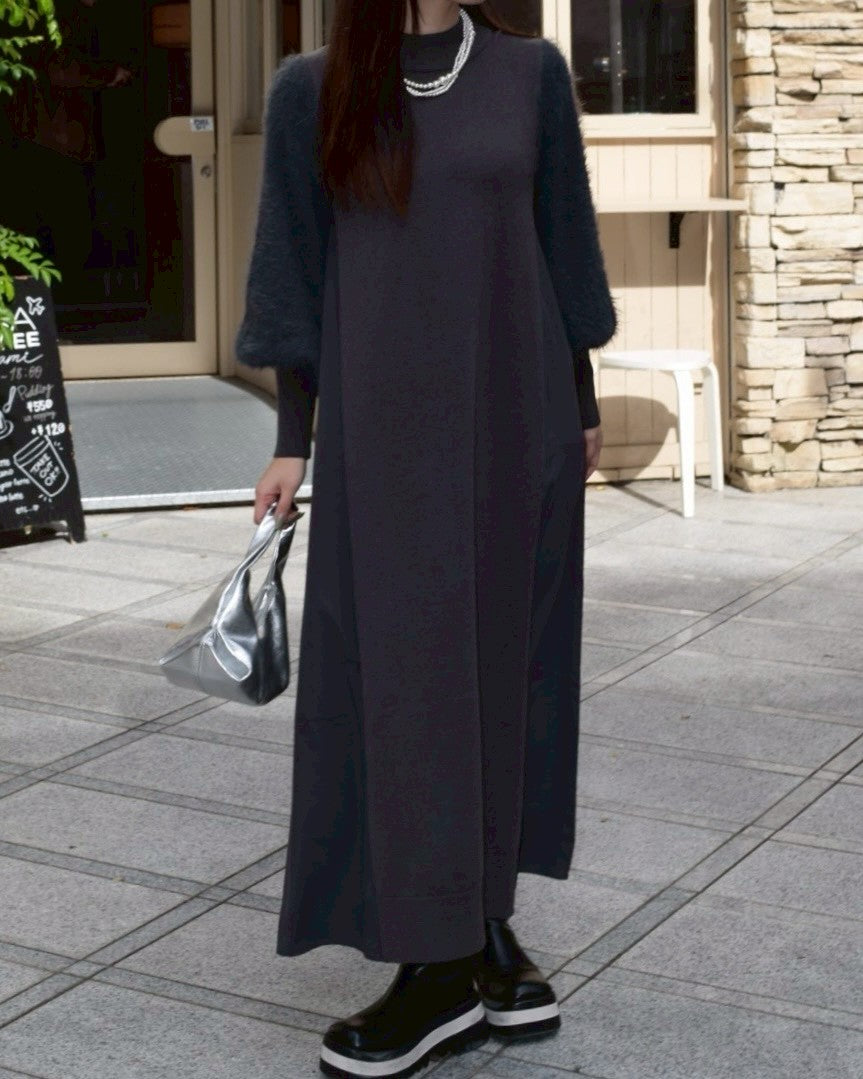 【ROSIEE】袖シャギー布帛ドッキングワンピース/R781217