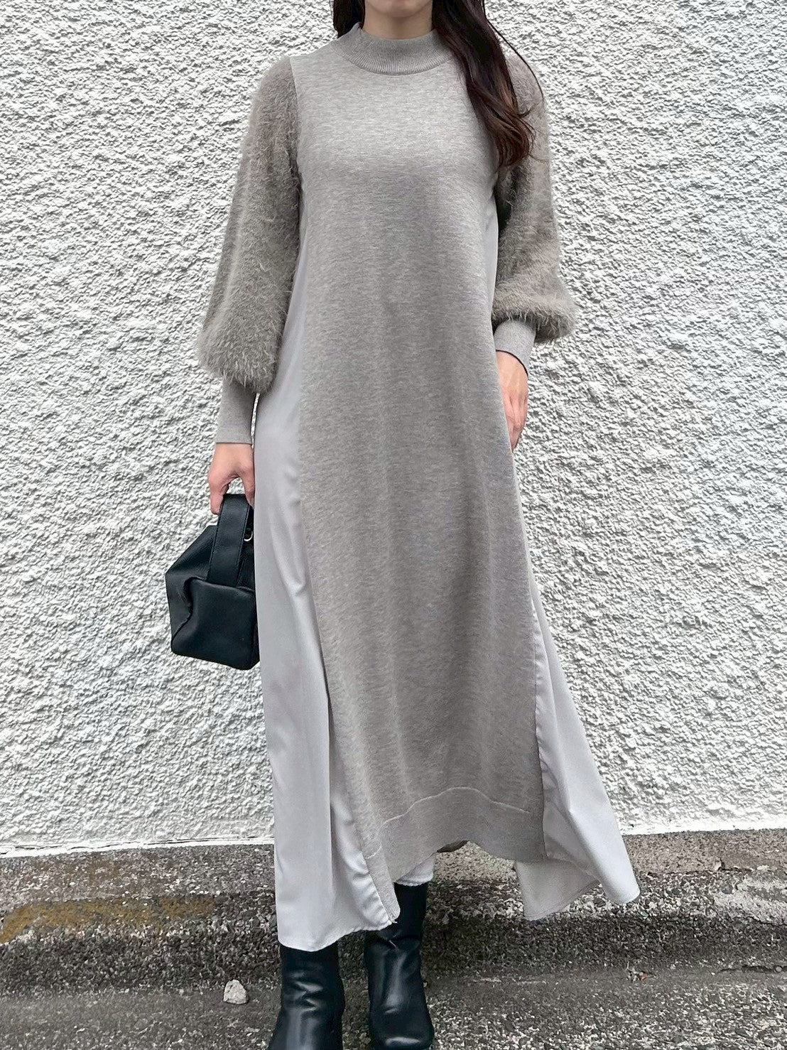 【ROSIEE】袖シャギー布帛ドッキングワンピース/R781217