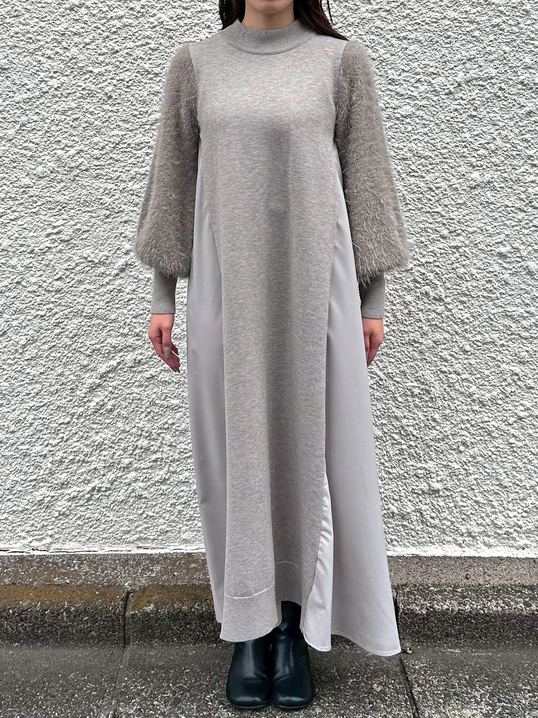 【ROSIEE】袖シャギー布帛ドッキングワンピース/R781217