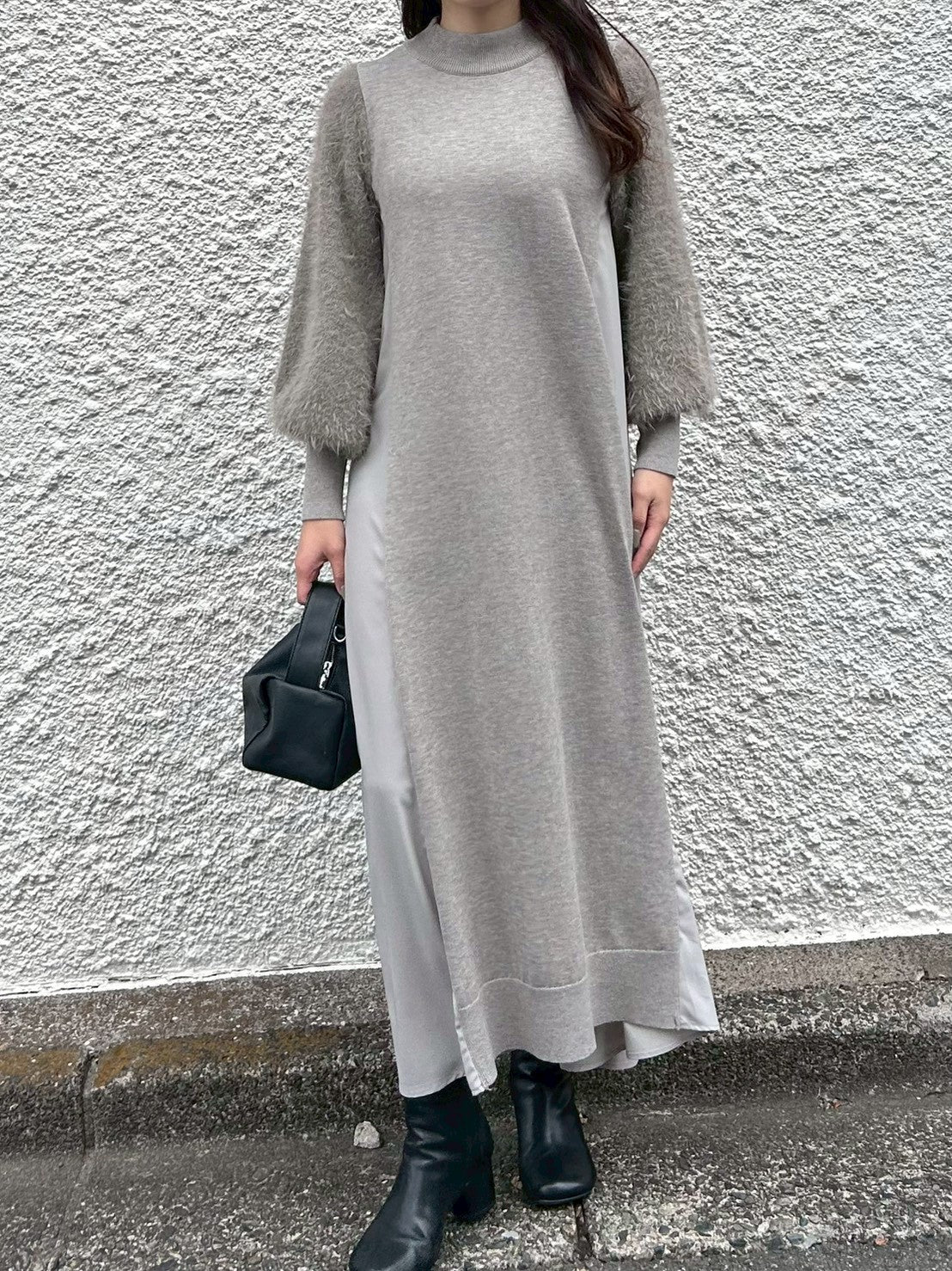 【ROSIEE】袖シャギー布帛ドッキングワンピース/R781217