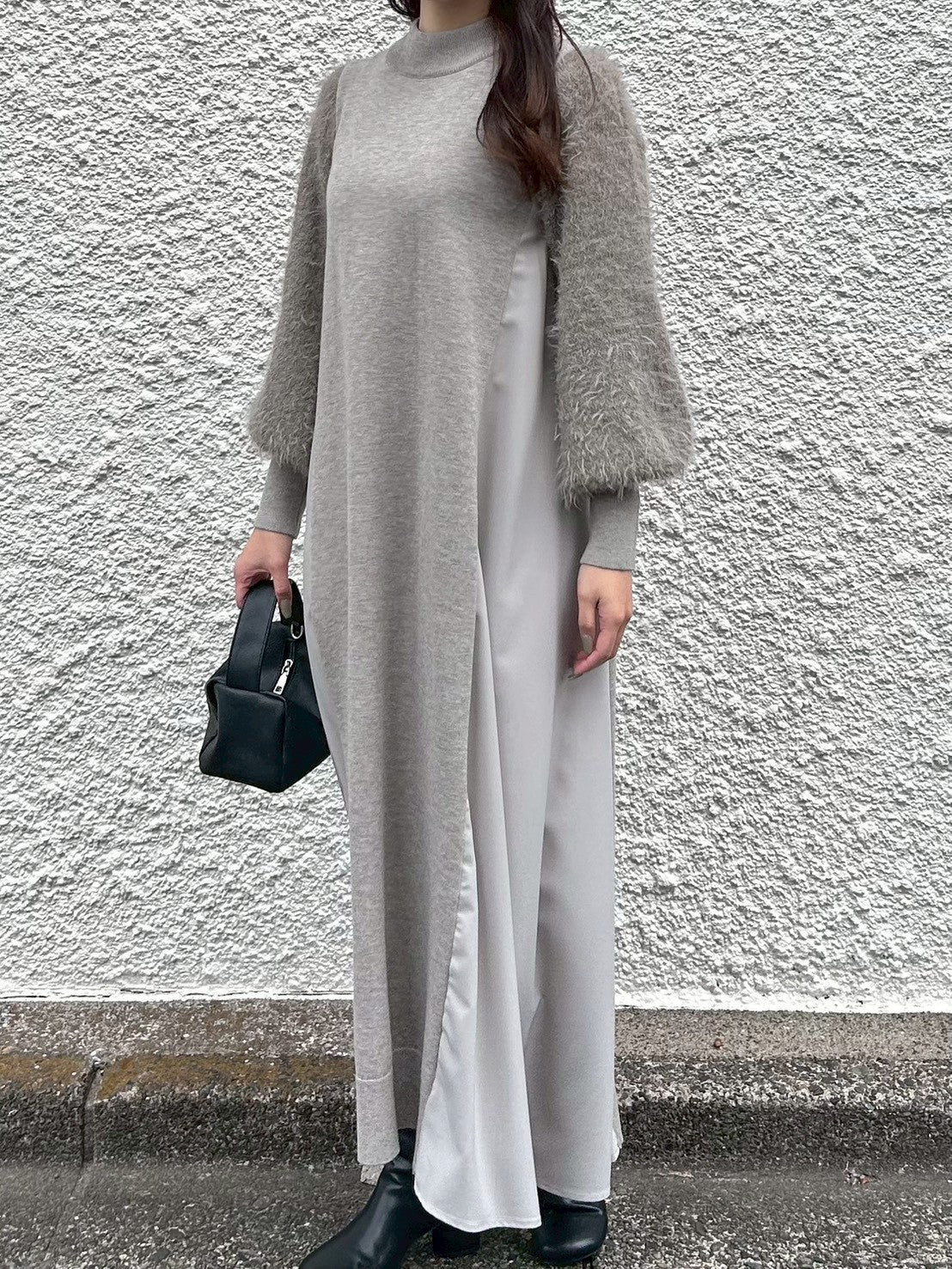 【ROSIEE】袖シャギー布帛ドッキングワンピース/R781217