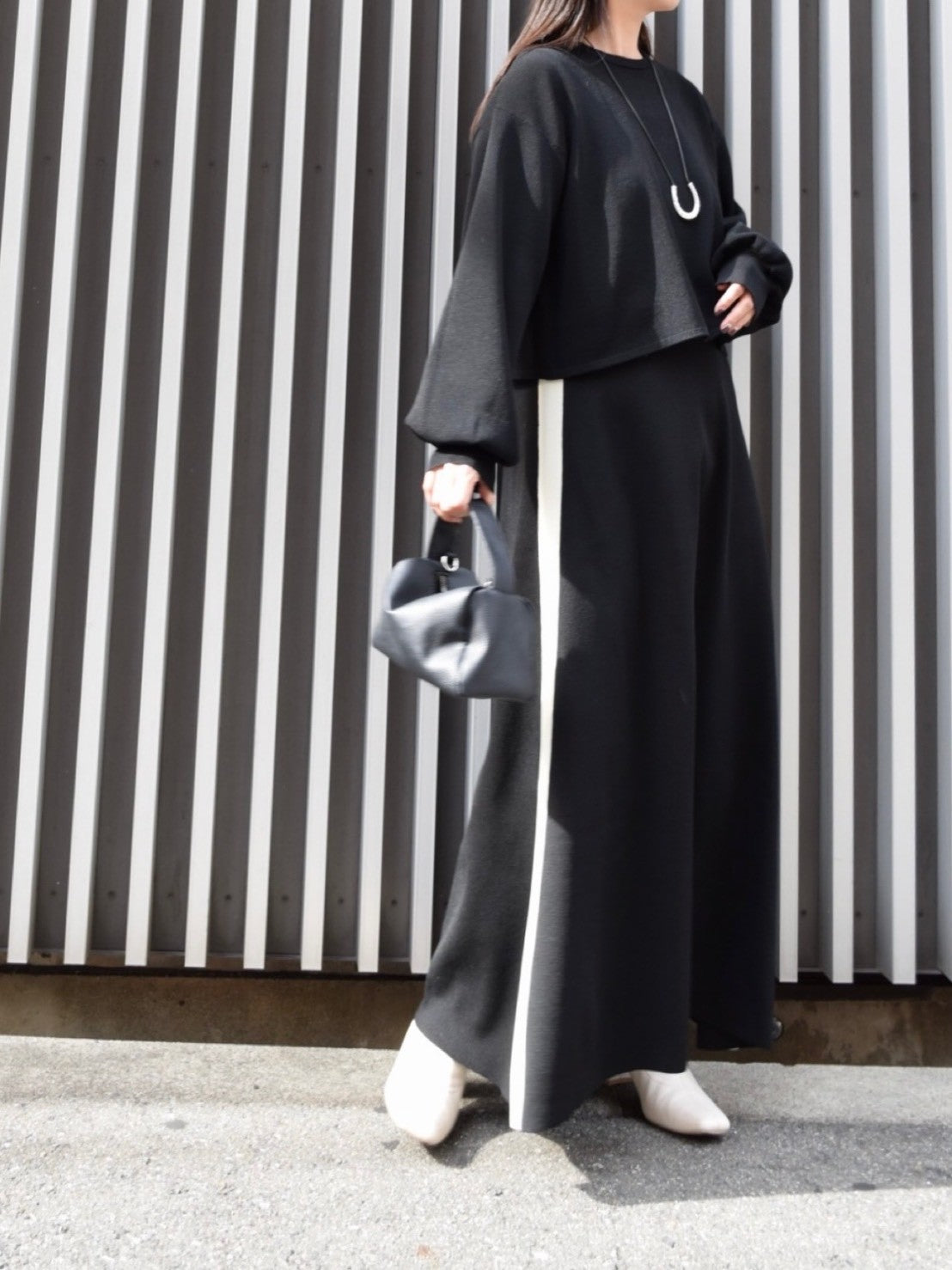 【ROSIEE】脇配色ラインレイヤード風ニットワンピース/R781219