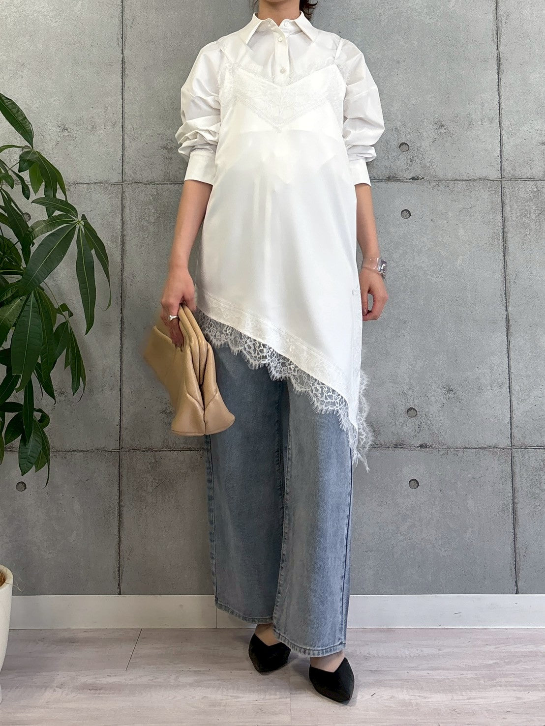 【ROSIEE】アシメントリーサテンレースキャミワンピース/R783239