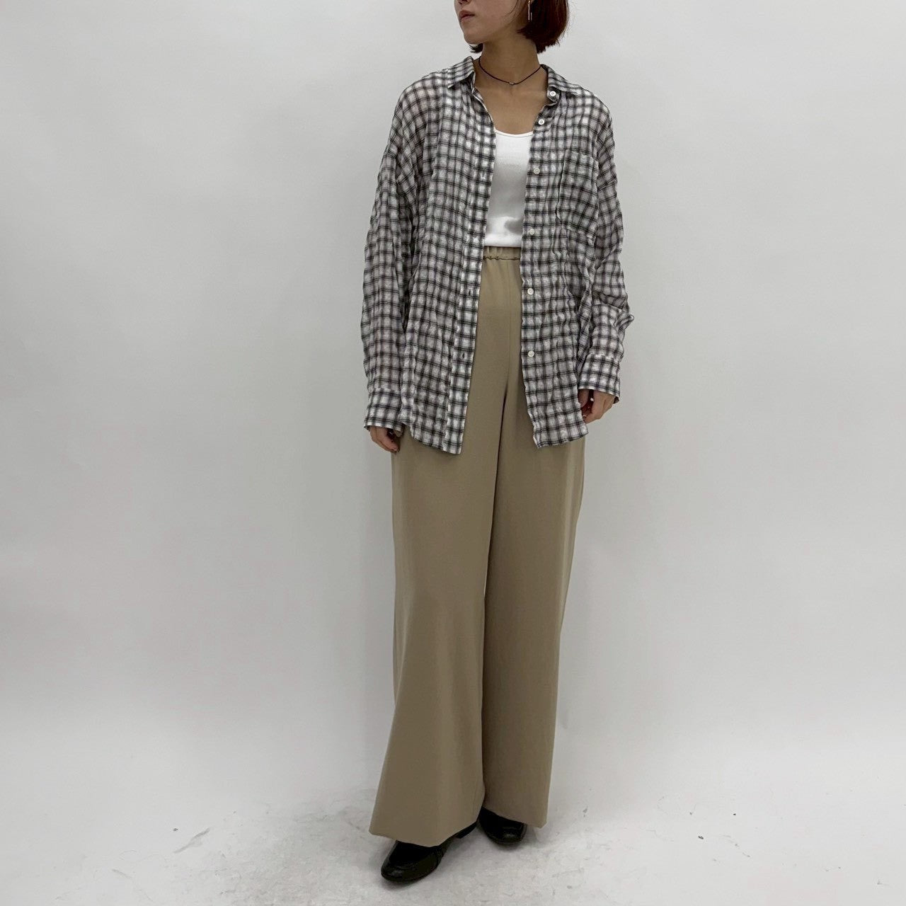 【cafune】シャーリングチェックリラックスシャツ/15902