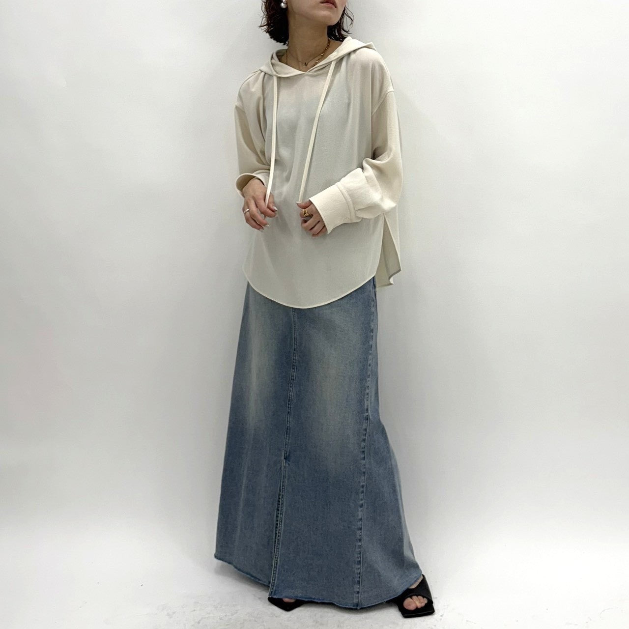 【cafune】ストレッチジョーゼットフーディ/15954