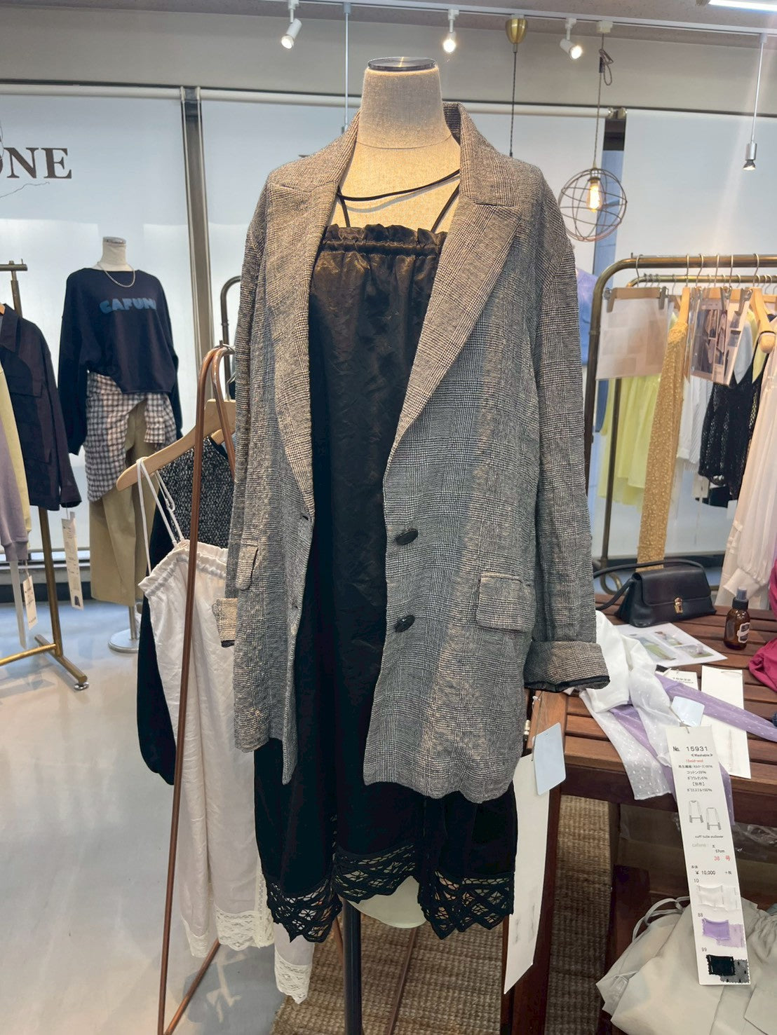 【cafune】リネンチェックテーラードジャケット/15406