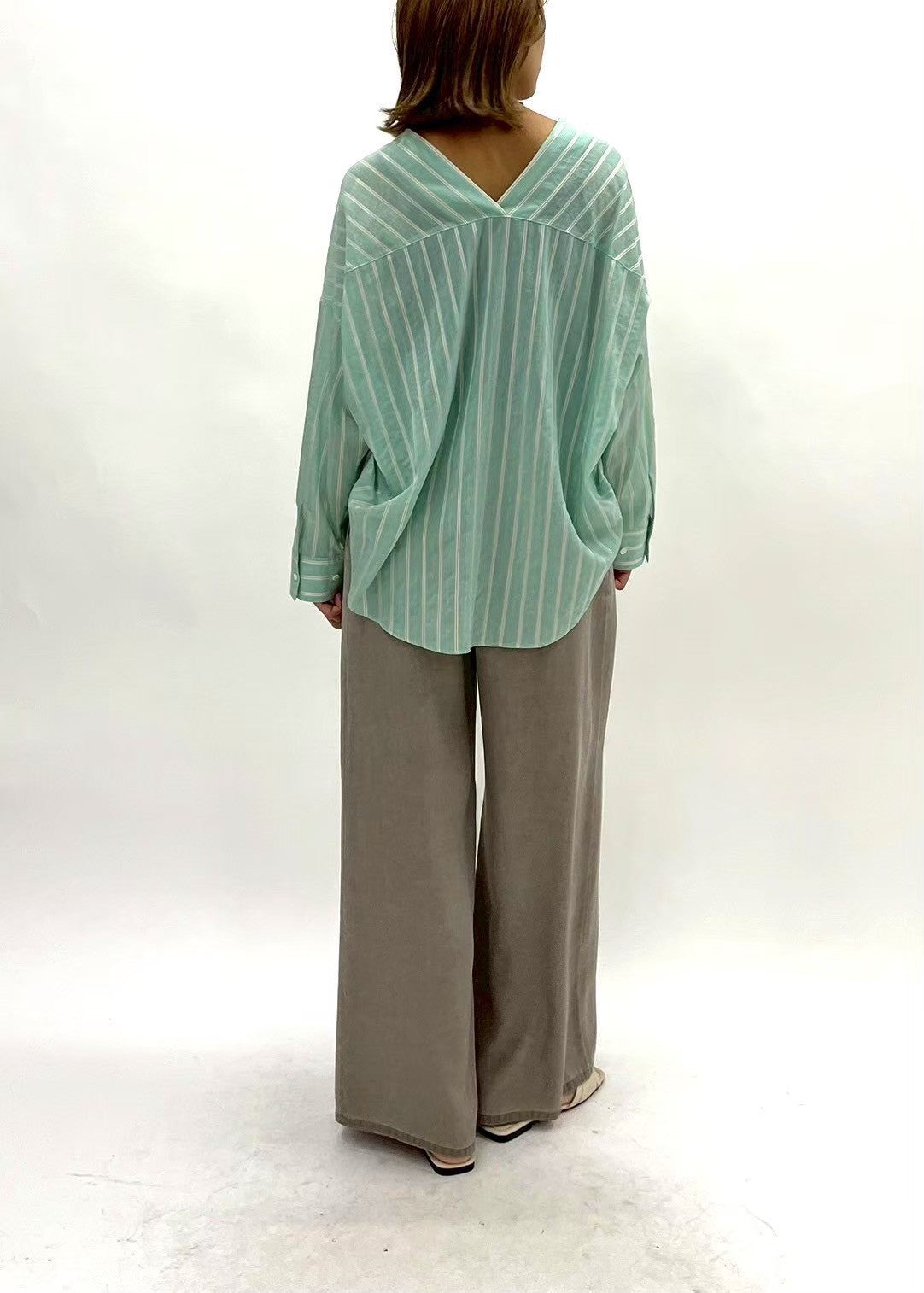 【PASSIONE】Vネックストライプシャツ/16926