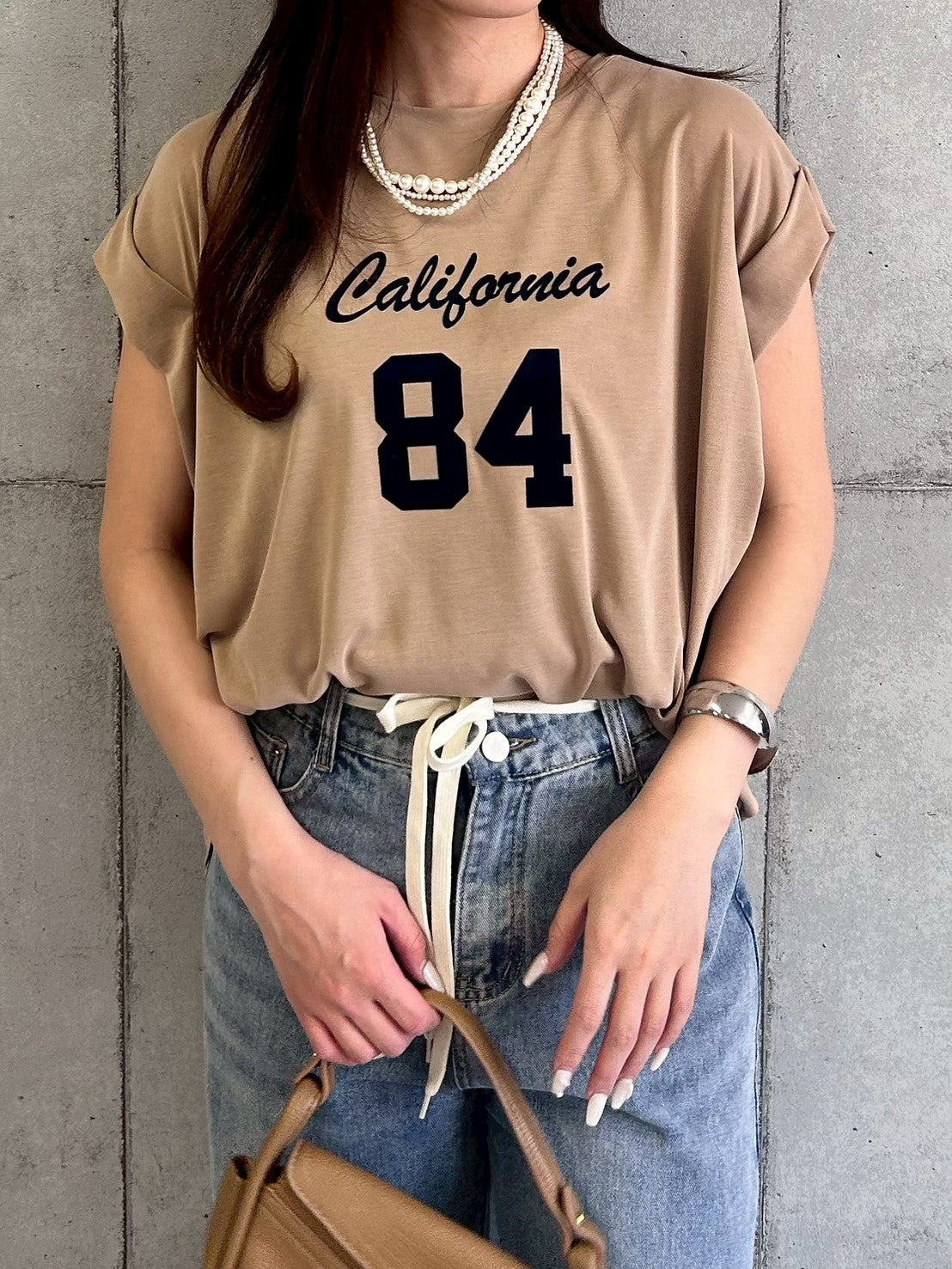 【ROSIEE】ソフトな風合いフロッキー肩タックプリントTシャツ/R810304