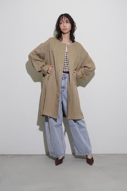 CYAN TOKYO】パールボタンミリタリーリネンコート/610428