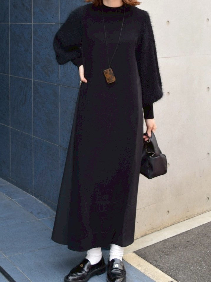 【ROSIEE】袖シャギー布帛ドッキングワンピース/R781217