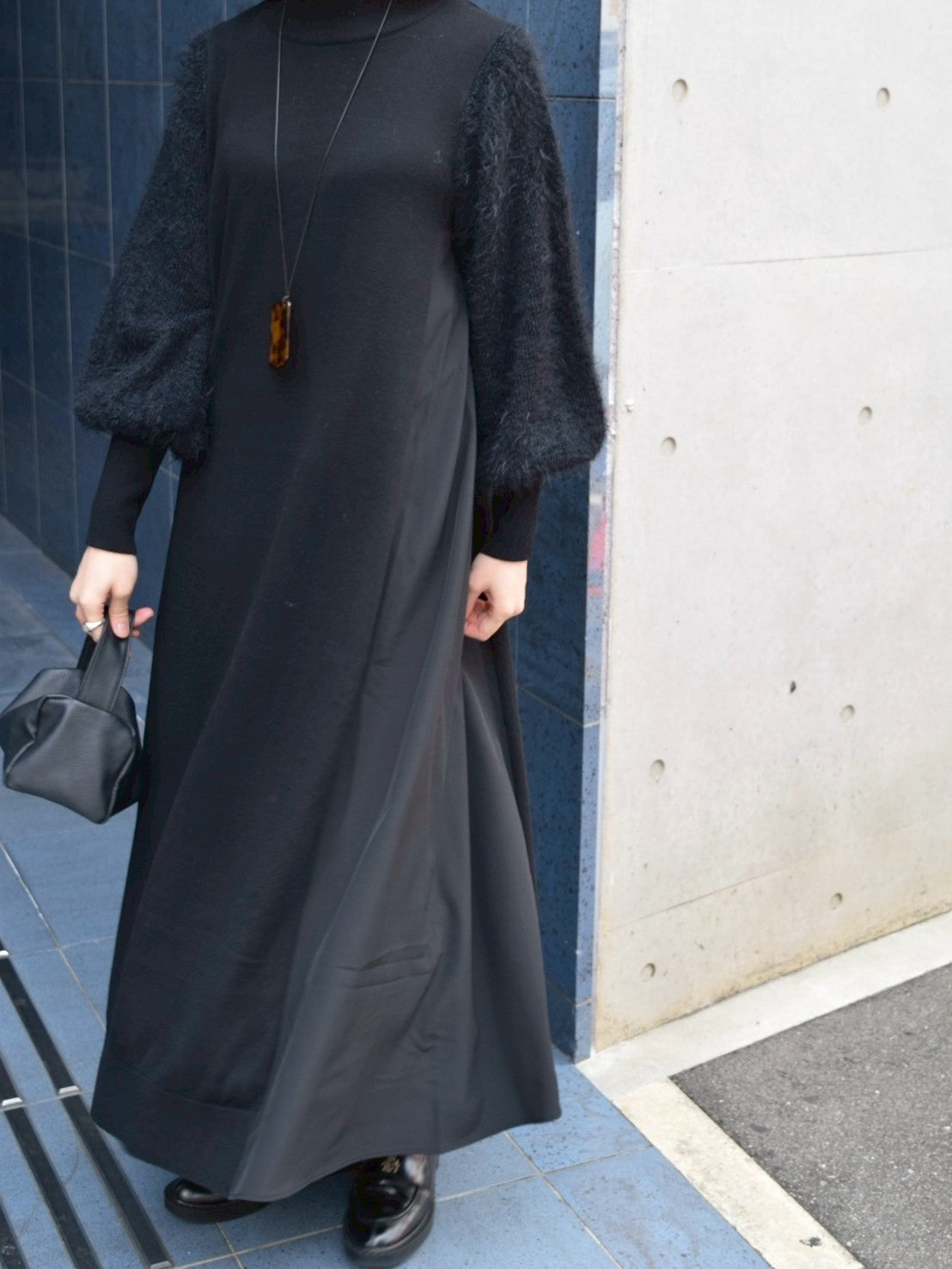 【ROSIEE】袖シャギー布帛ドッキングワンピース/R781217