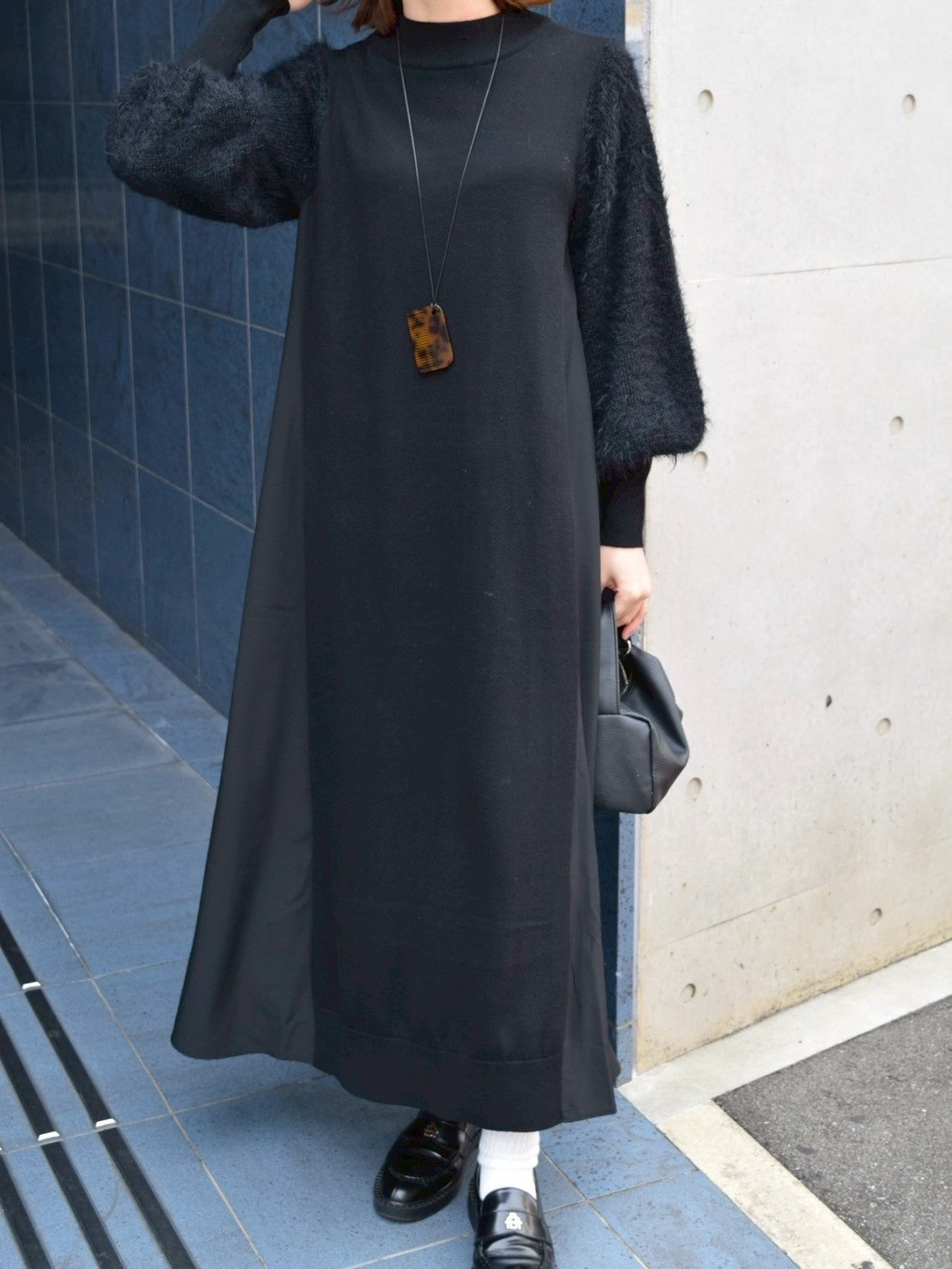 【ROSIEE】袖シャギー布帛ドッキングワンピース/R781217