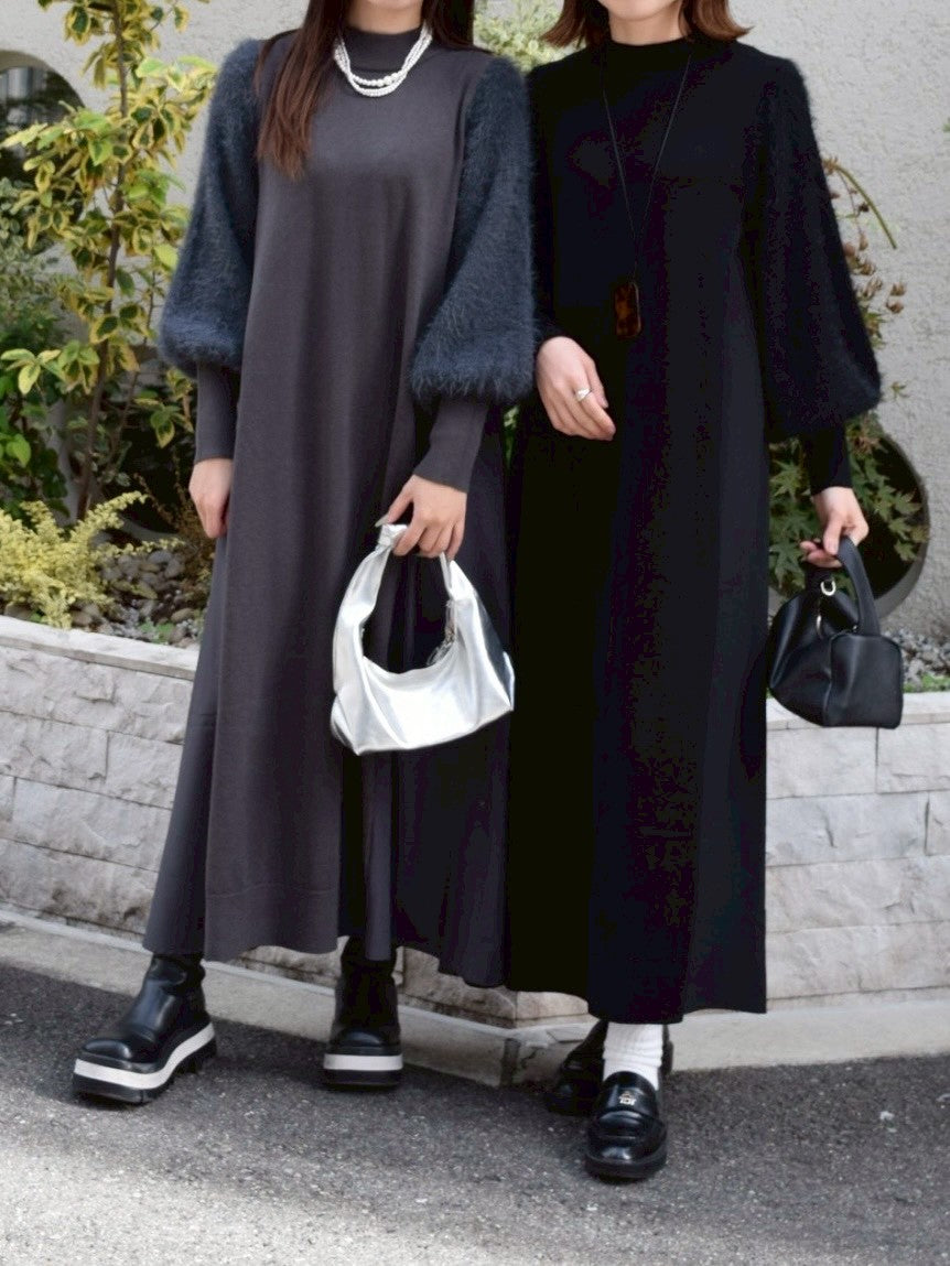 【ROSIEE】袖シャギー布帛ドッキングワンピース/R781217