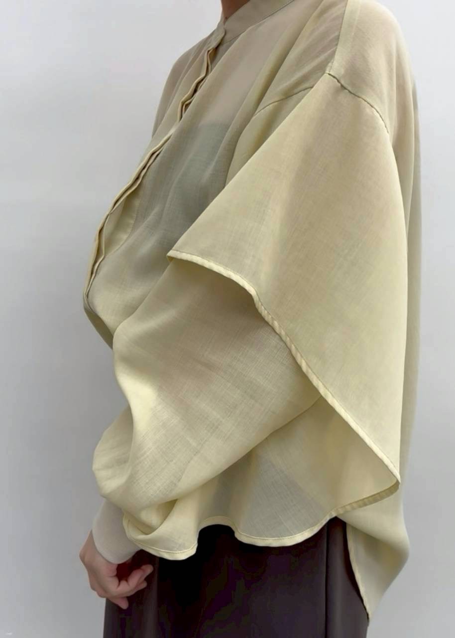 【CLOCHE】デザイン袖エアリーシアーシャツ/610-85042