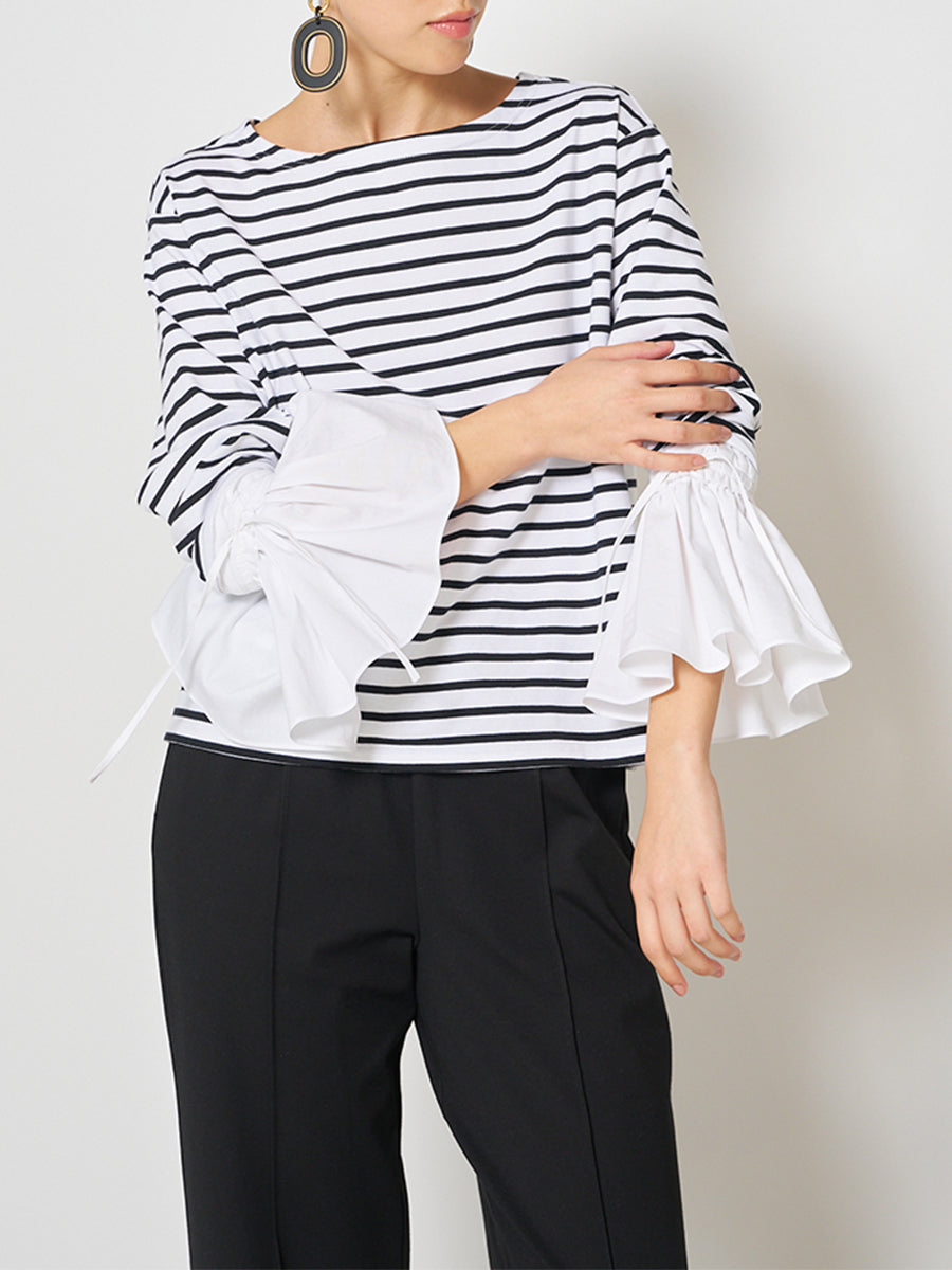 【Mewl】シャツスリーブボーダートップス/M251-85103-4