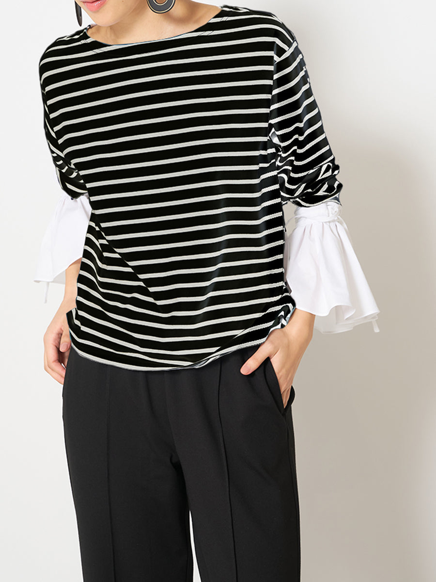 【Mewl】シャツスリーブボーダートップス/M251-85103-4