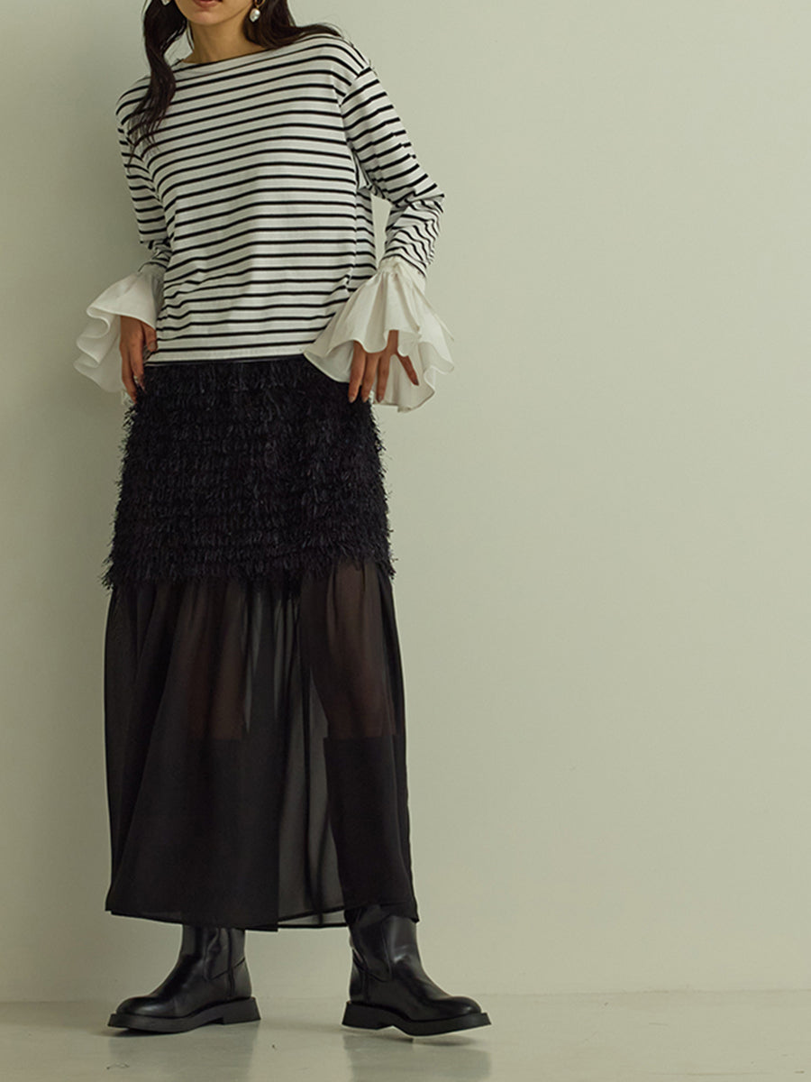 【Mewl】シャツスリーブボーダートップス/M251-85103-4
