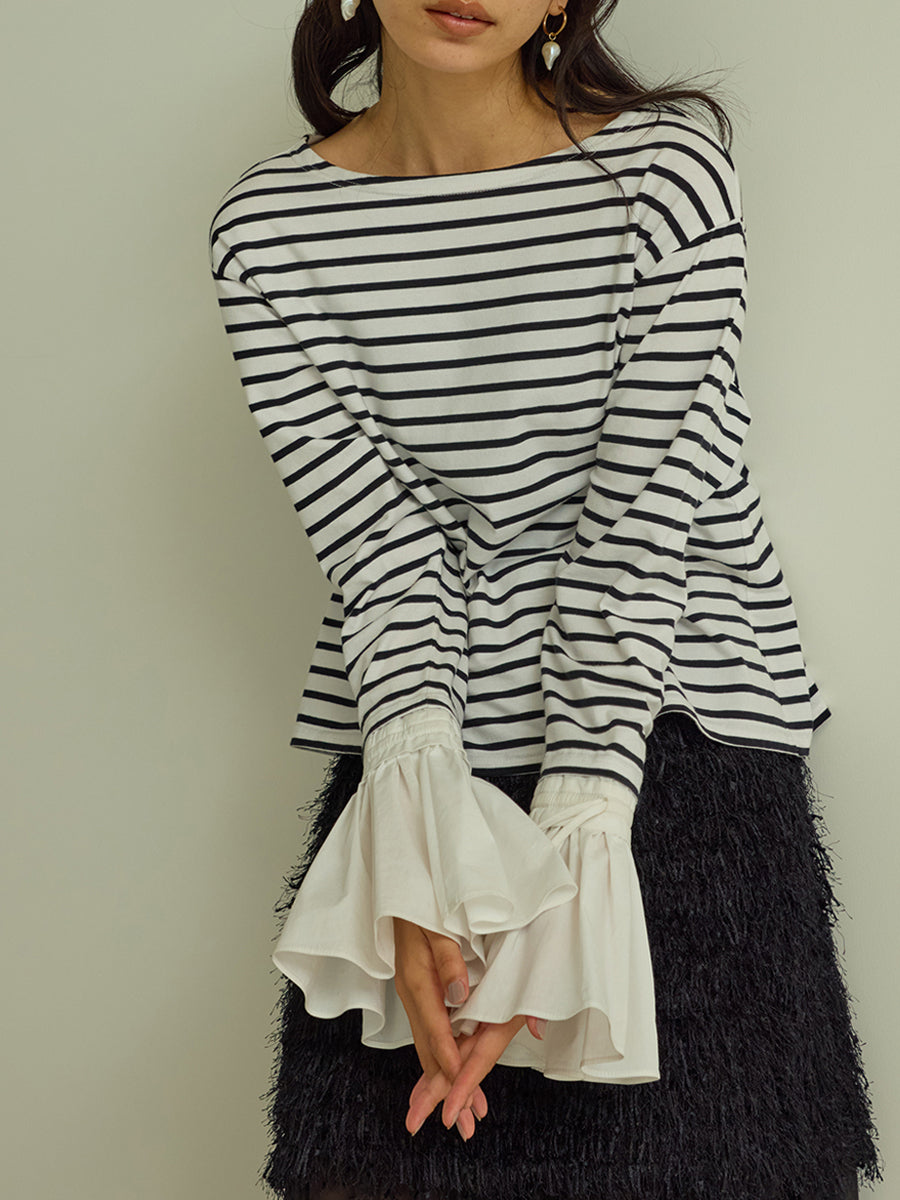 【Mewl】シャツスリーブボーダートップス/M251-85103-4