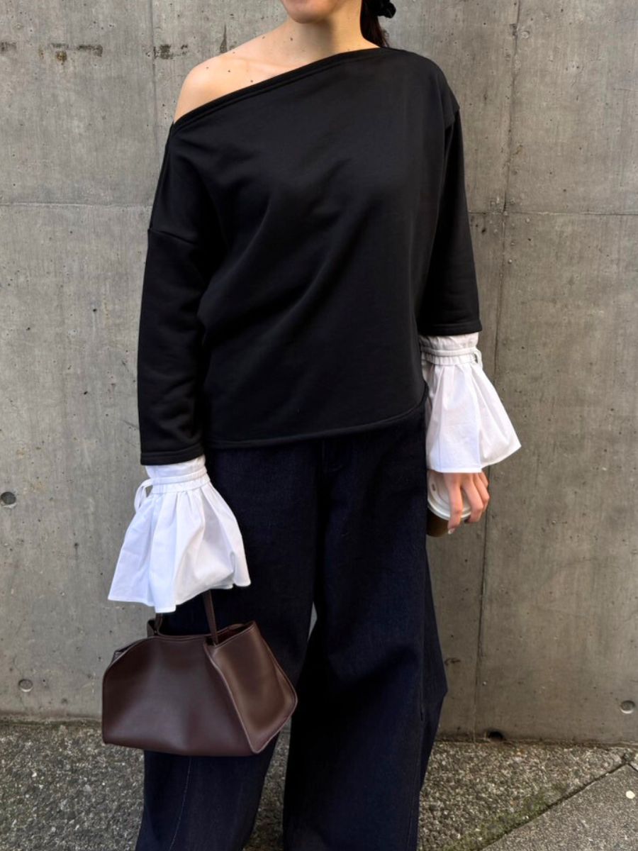 【Mewl】オフショルシャツスリーブスウェット/M261-83011