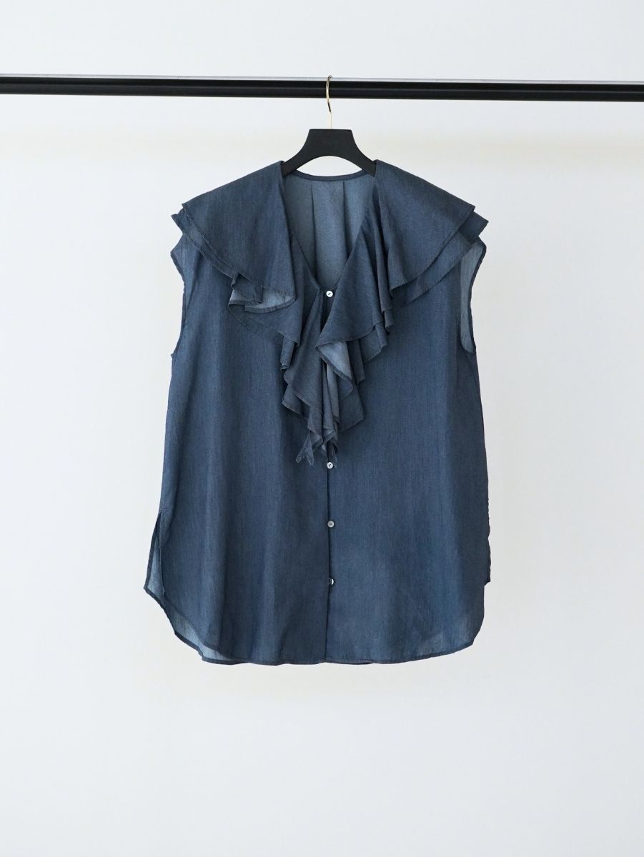 【Mewl】3ozデニムラッフルブラウス/M262-13077