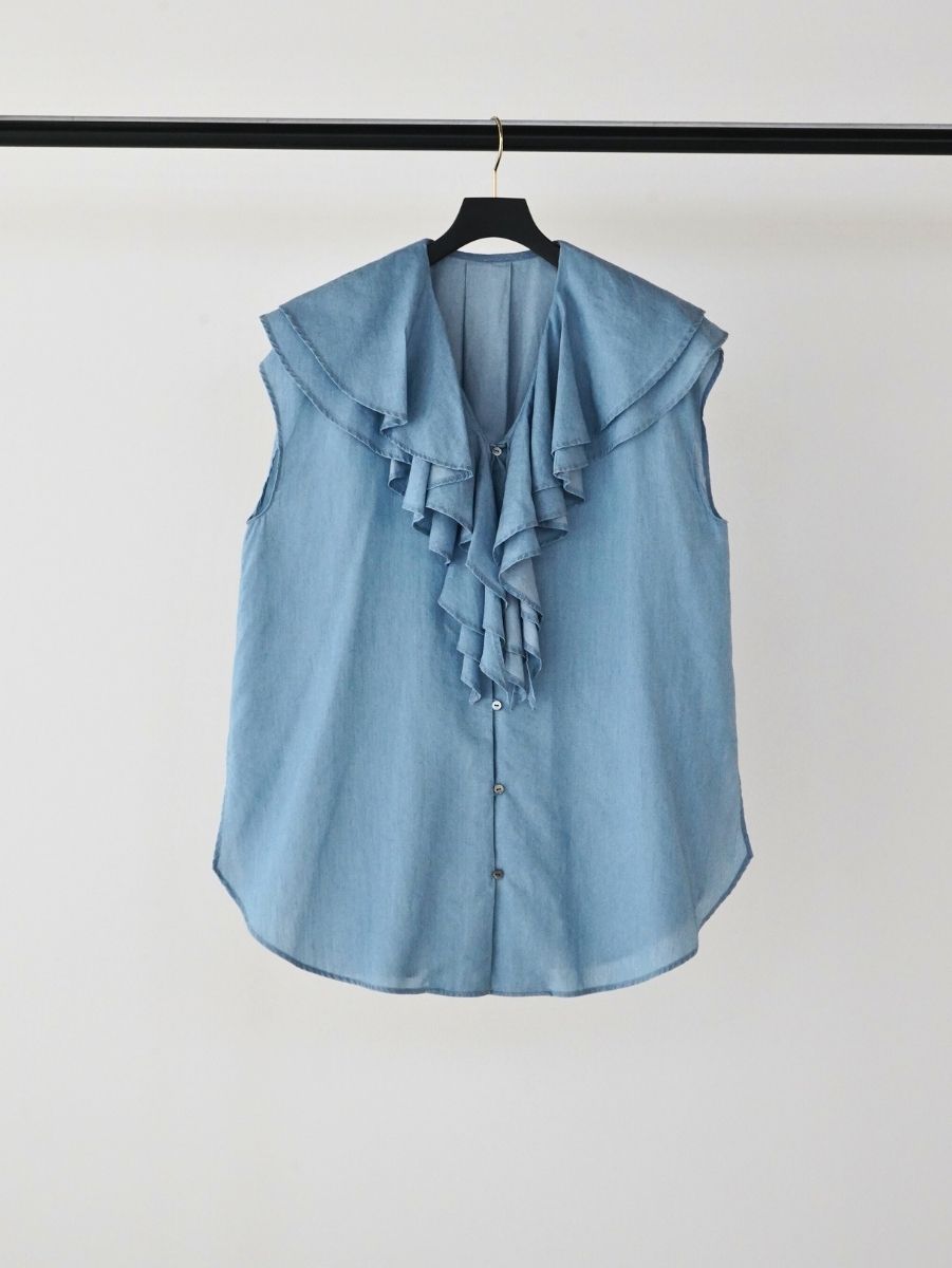 【Mewl】3ozデニムラッフルブラウス/M262-13077