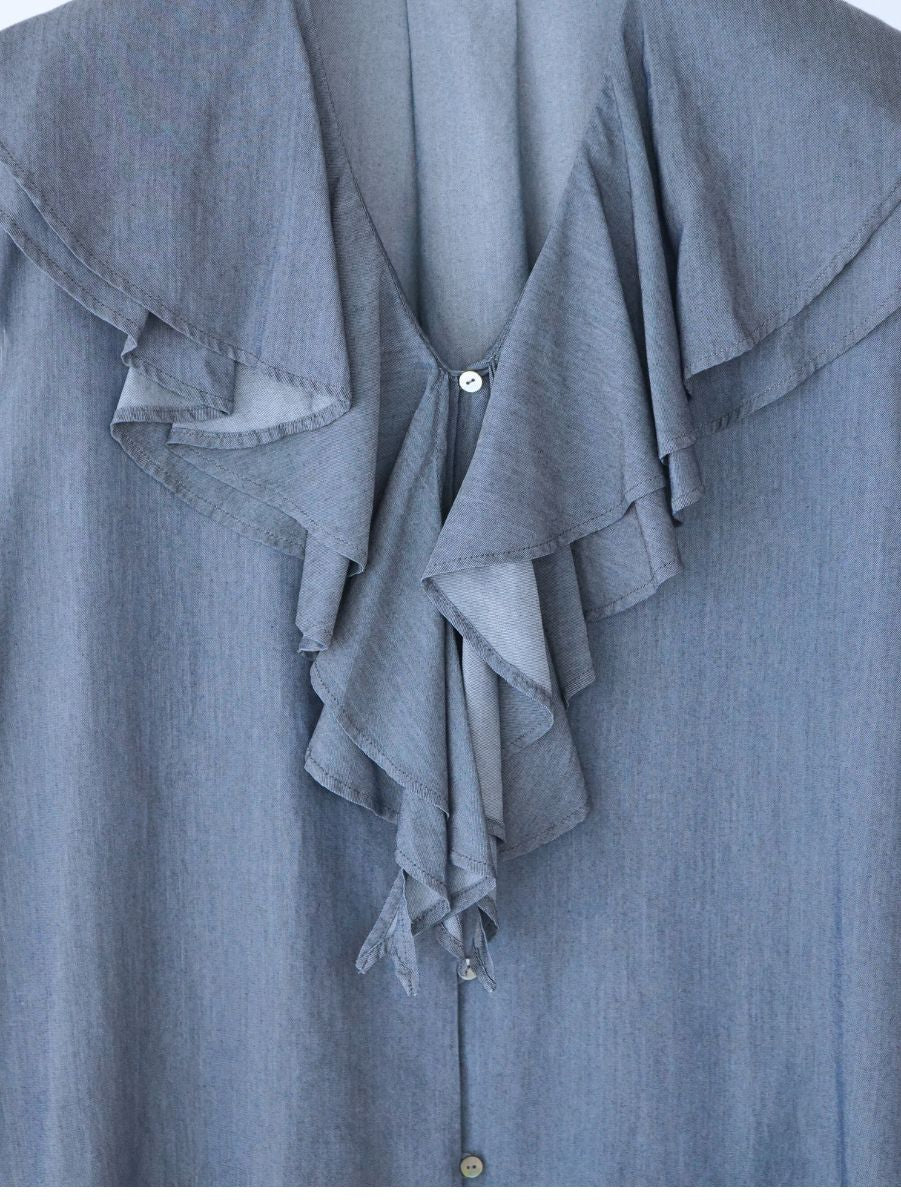 【Mewl】3ozデニムラッフルブラウス/M262-13077