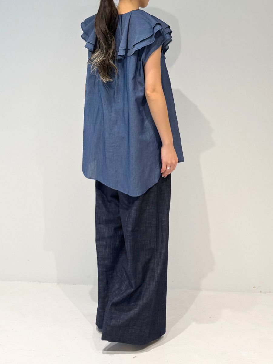 【Mewl】3ozデニムラッフルブラウス/M262-13077