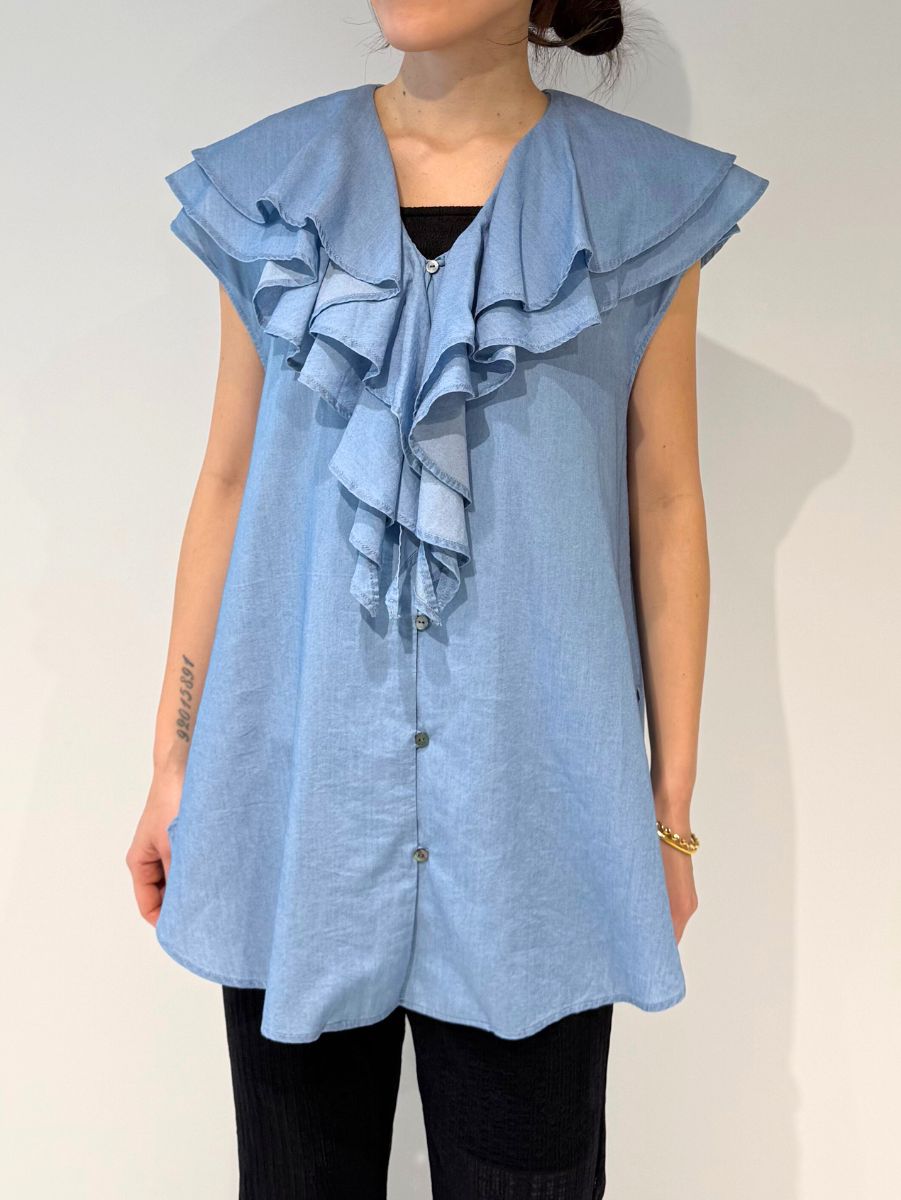 【Mewl】3ozデニムラッフルブラウス/M262-13077