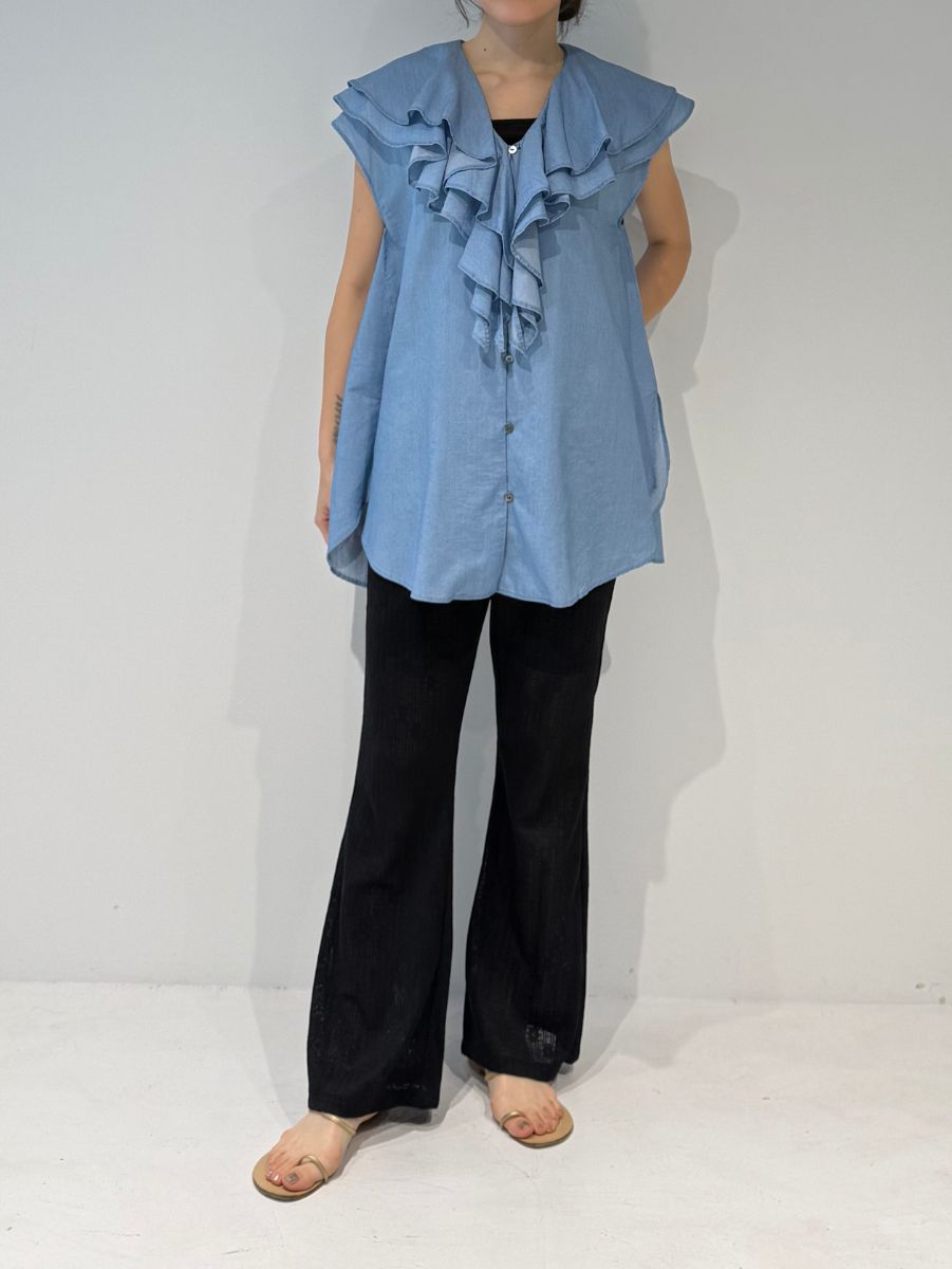 【Mewl】3ozデニムラッフルブラウス/M262-13077