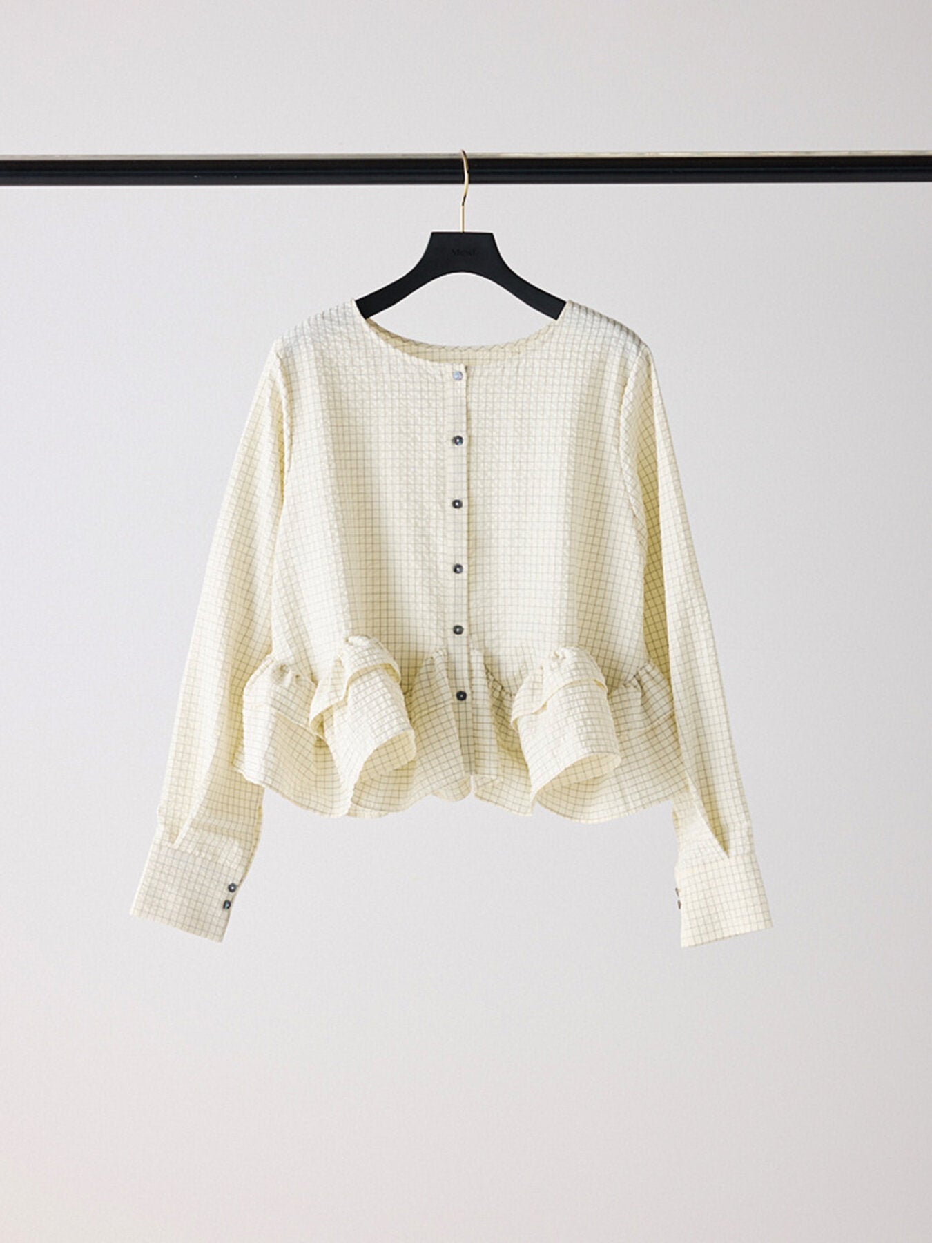 【Mewl】チェックペプラムフリルブラウス/M263-13110