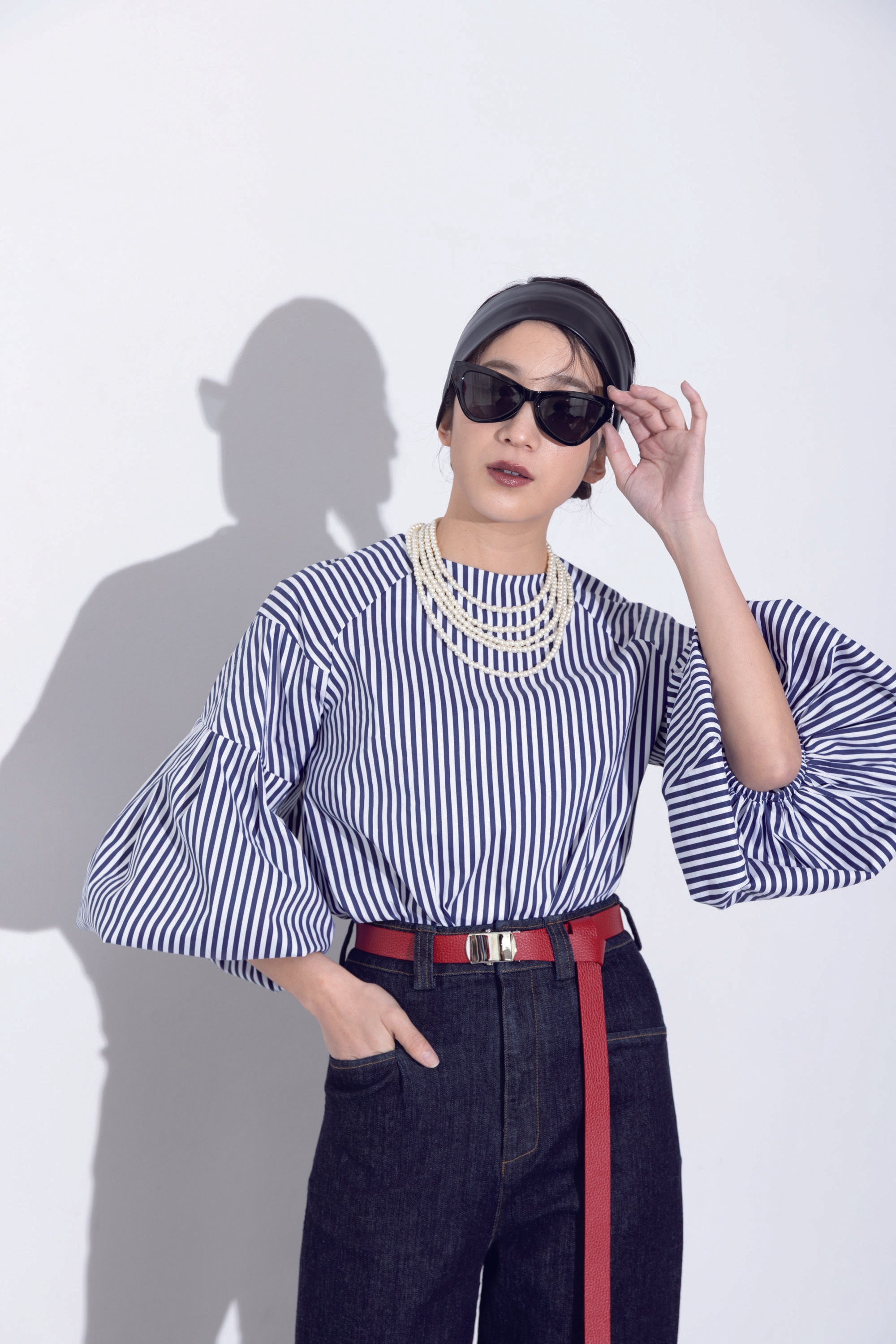 【MARGAUX VINTAGE】ボリュームスリーブストライプブラウス/MG BL-25090-A