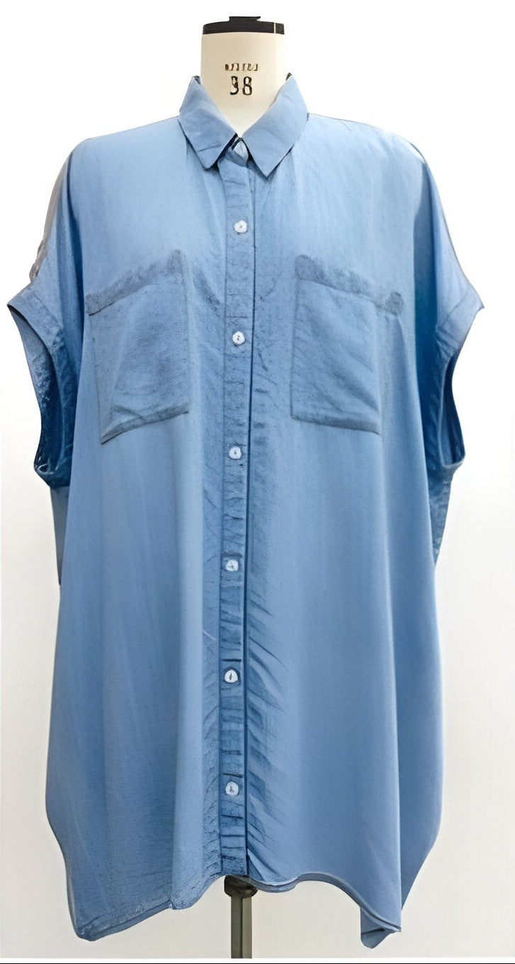 【CYNICAL】テンセルデニム×ジョーゼットロングシャツ/612-95131