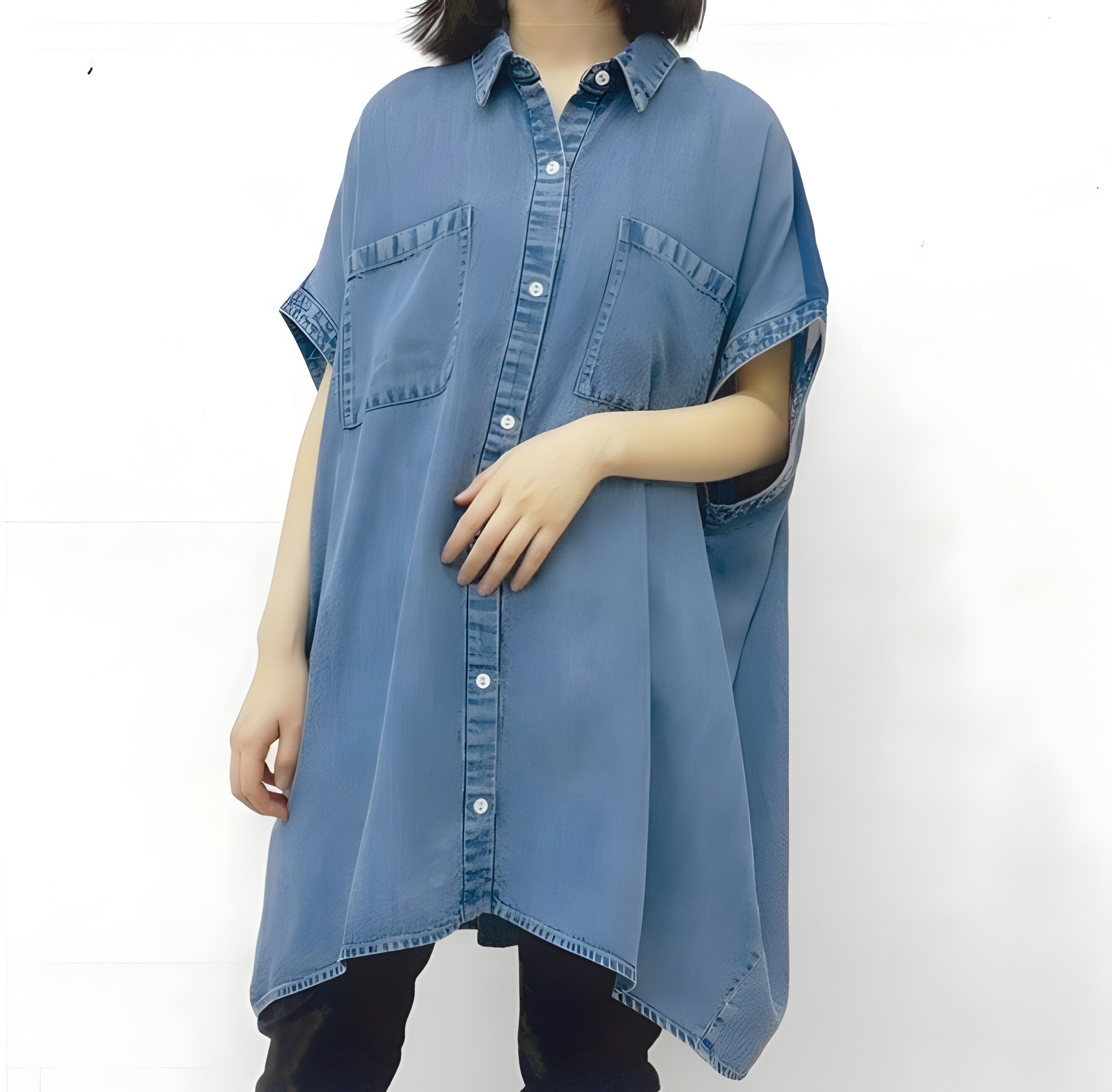 【CYNICAL】テンセルデニム×ジョーゼットロングシャツ/612-95131