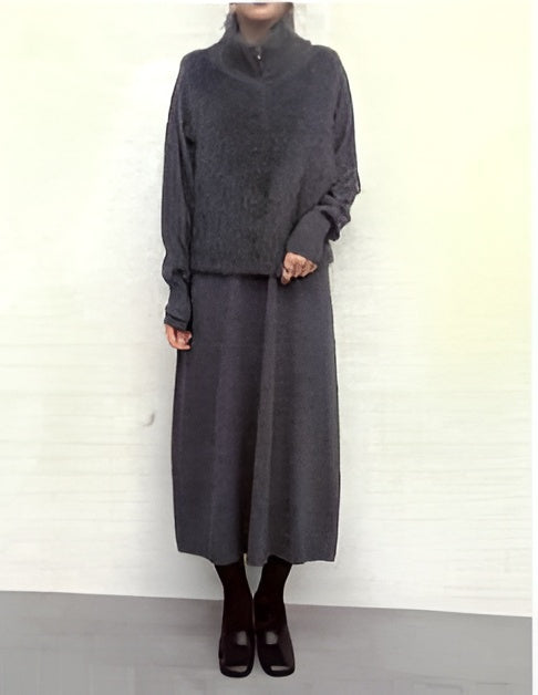 【CLOCHE】フェザーヤーンベスト×クルーネックニットワンピース/652-85677