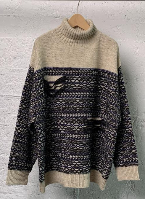 【WYTE】グランジ ジオメトリックタートルネックニット/10-30110