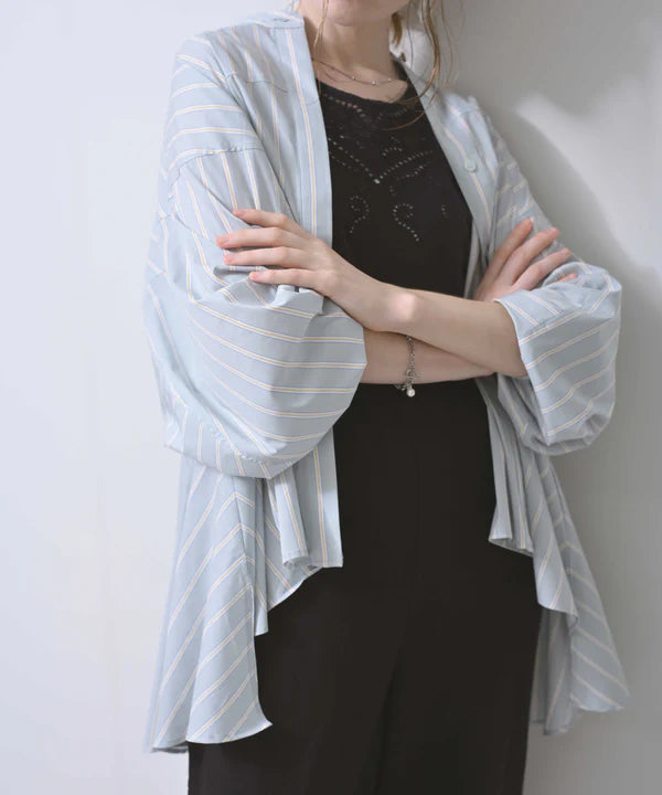 【HERENCIA】コットンストライプフレアボリュームシャツ/H426102