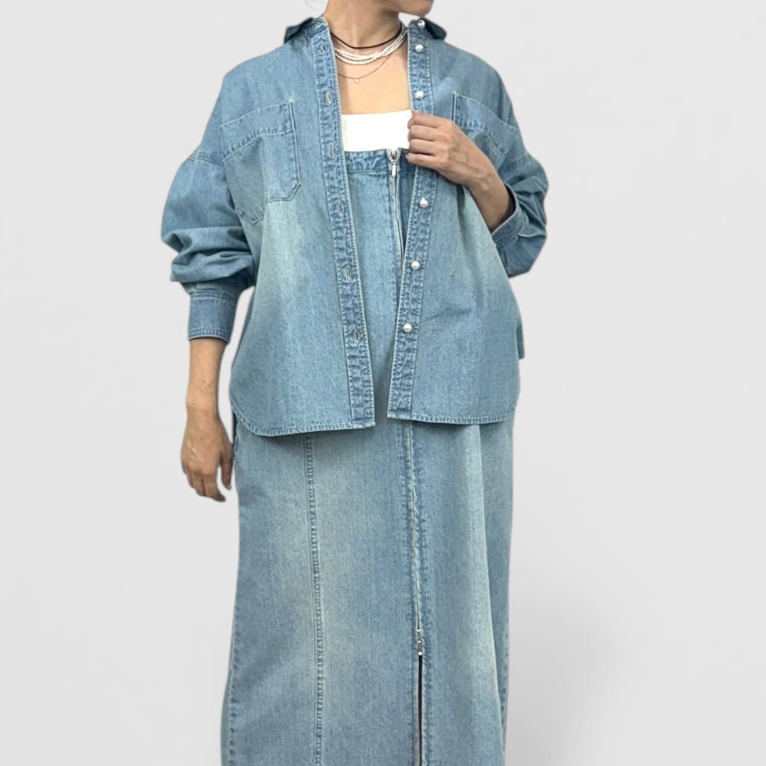 【QTUME】6.5ONZデニムパール釦シャツ/612-25005