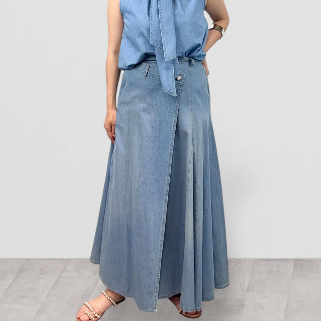 【QTUME】6.5onzデニムアシメントリースカート/612-26007