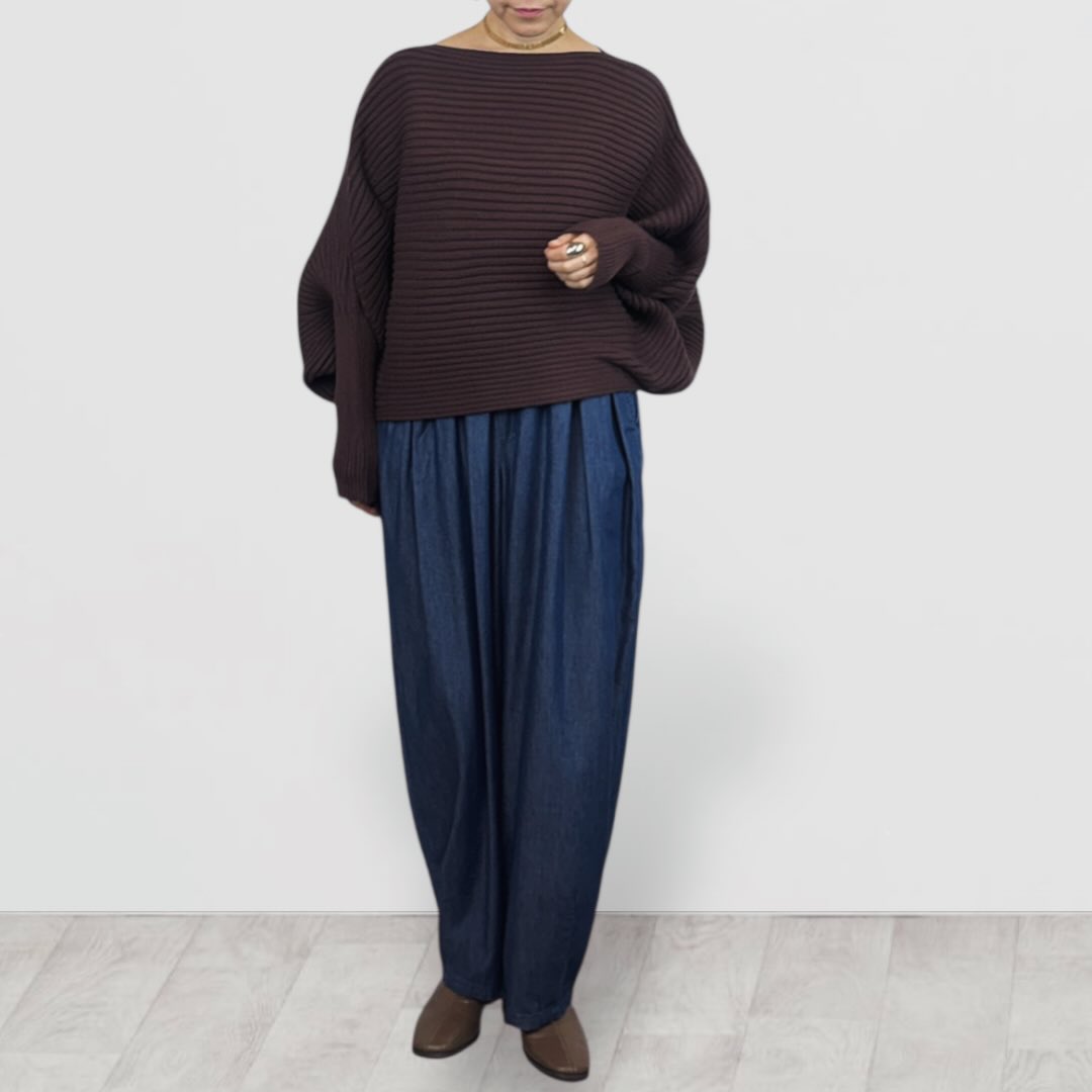 【QTUME】イージーケアニットポートネックトップス/652-25513