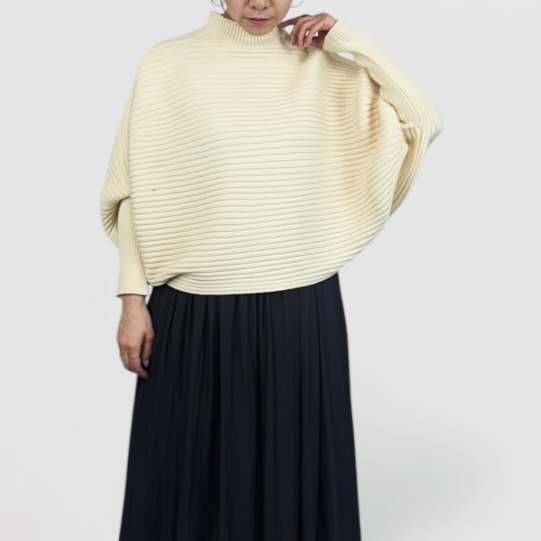 【QTUME】イージーケアニットガーターシルエットモックネックトップス/652-25512