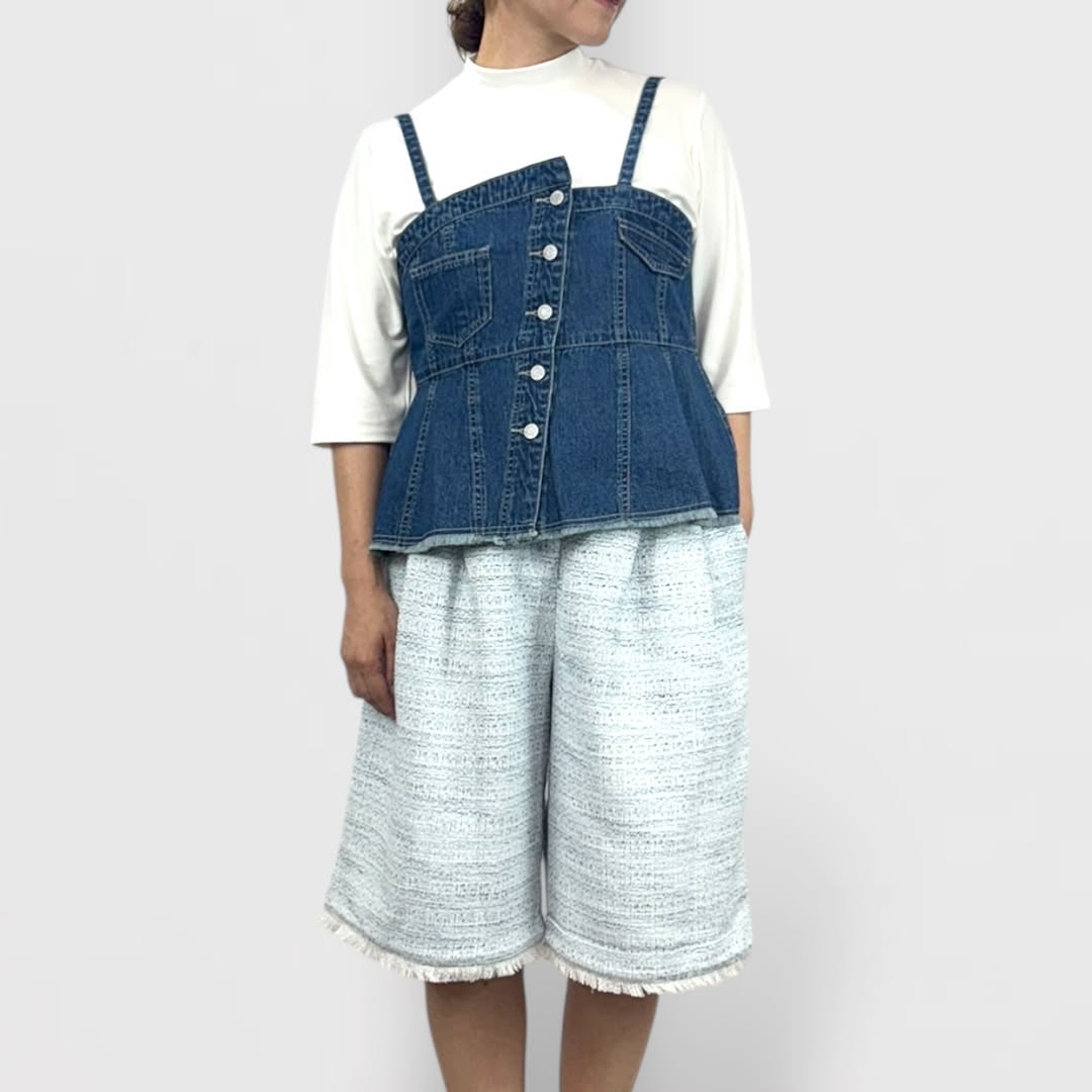 【QTUME】8.0ONZデニムアシンメトリーキャミ/612-25002