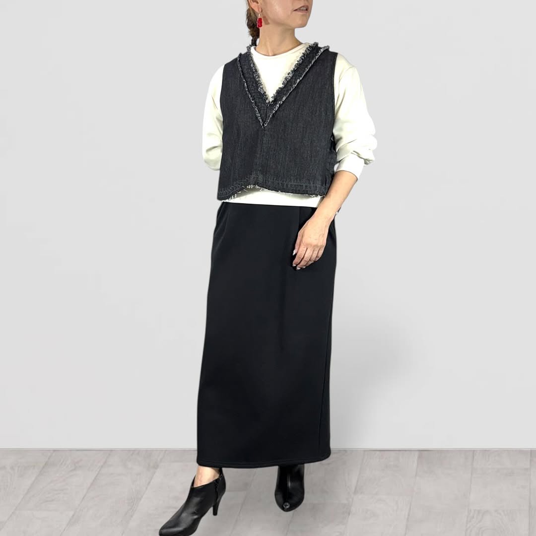 【QTUME】8onzデニムフリンジVネックベスト/552-25665